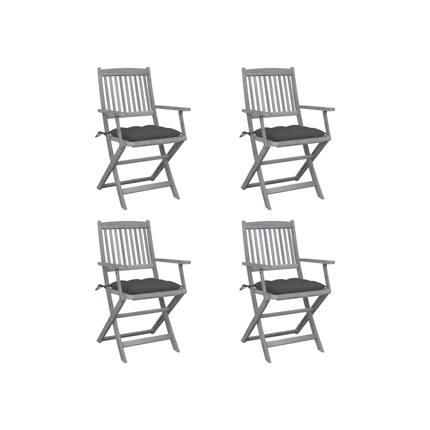 Chaises pliantes 4 pièces avec coussins en bois d'acacia massif