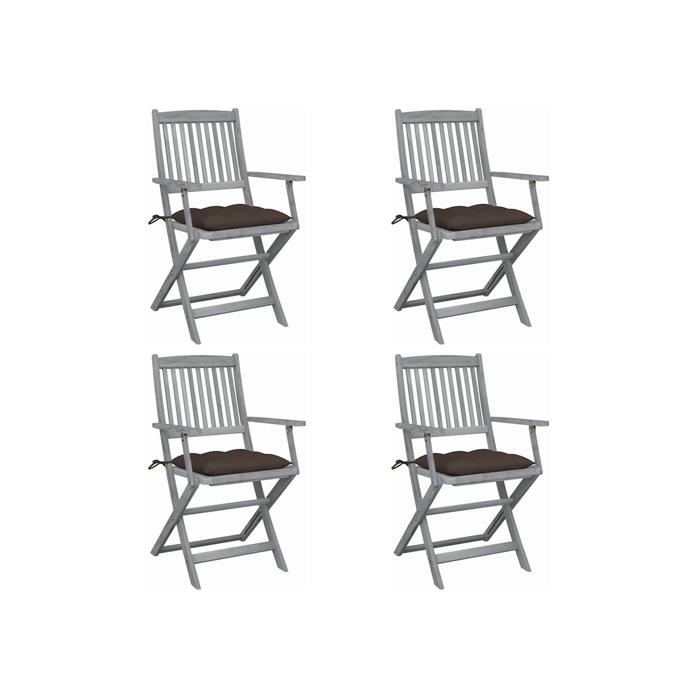 Chaises pliantes 4 pièces avec coussins en bois d'acacia massif