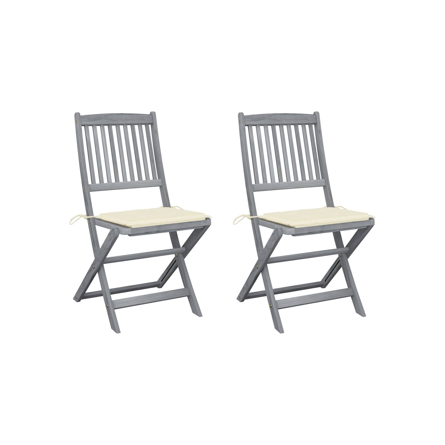 Chaises pliantes (lot de 2) avec coussins, en bois d'acacia massif
