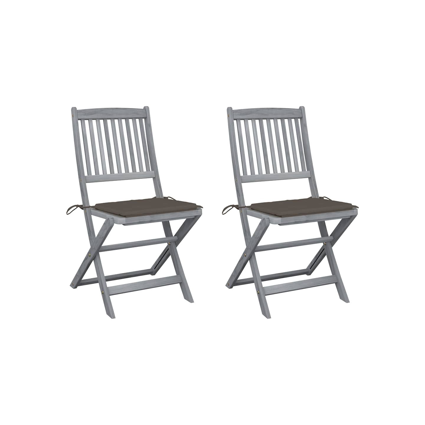 Chaises pliantes (lot de 2) avec coussins, en bois d'acacia massif