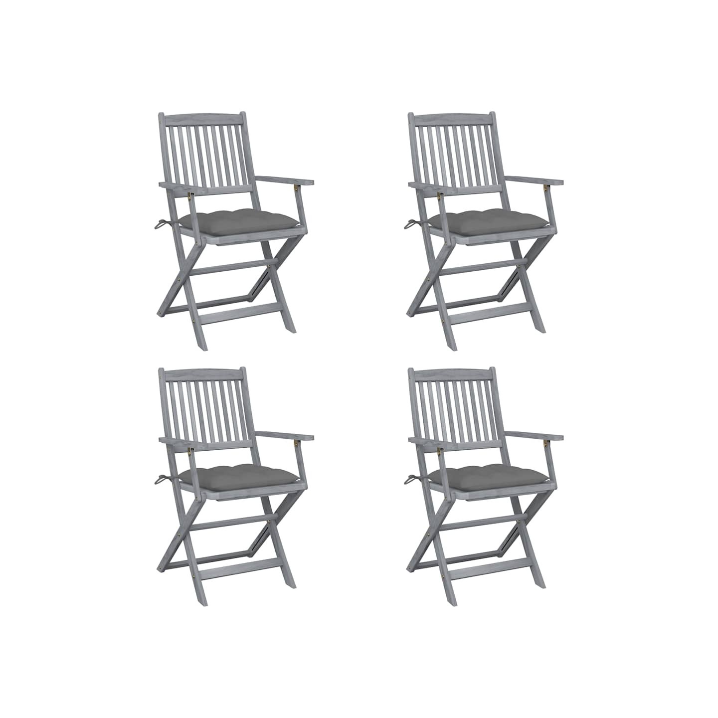 Chaises pliantes 4 pièces avec coussins en bois d'acacia massif