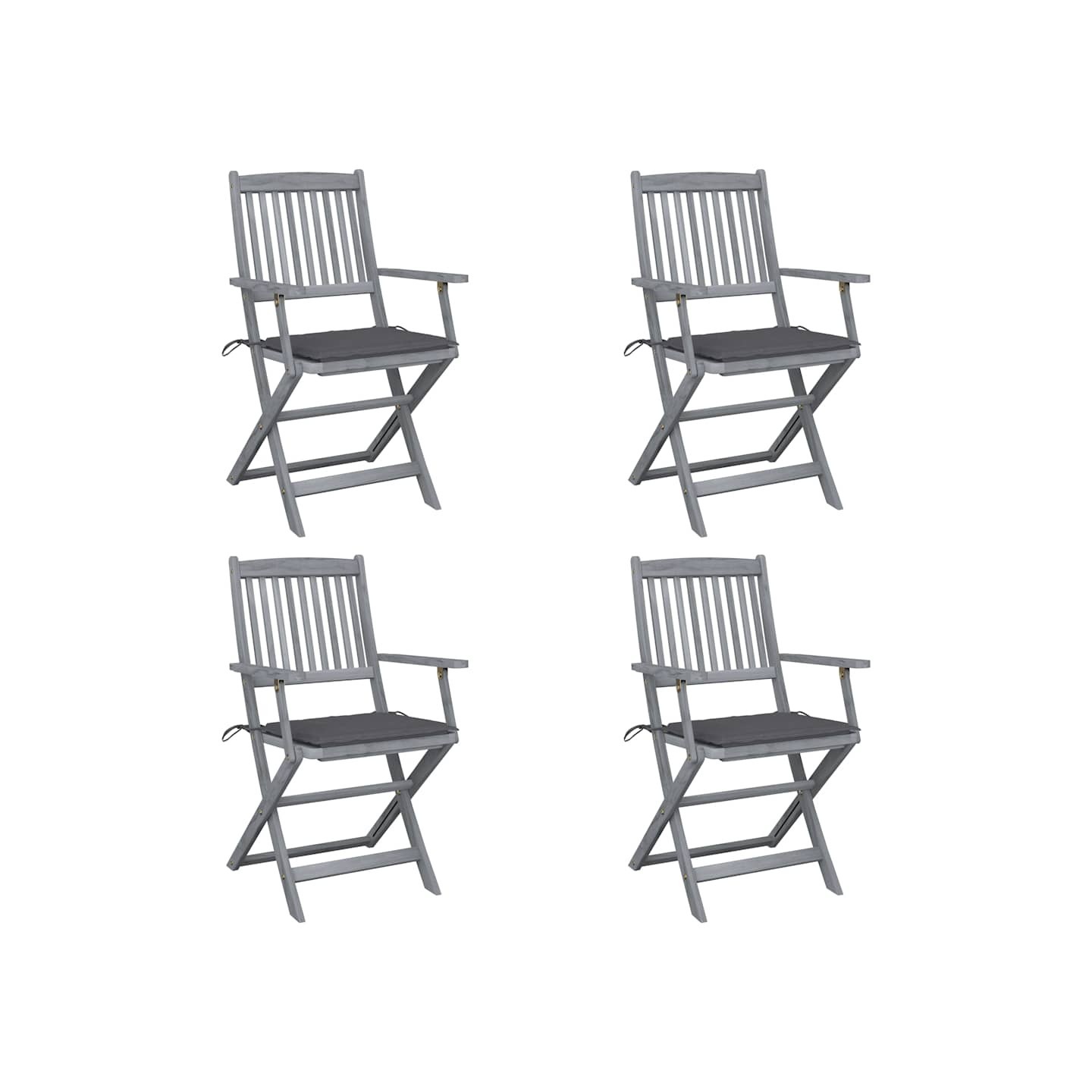 Chaises pliantes 4 pièces avec coussins en bois d'acacia massif