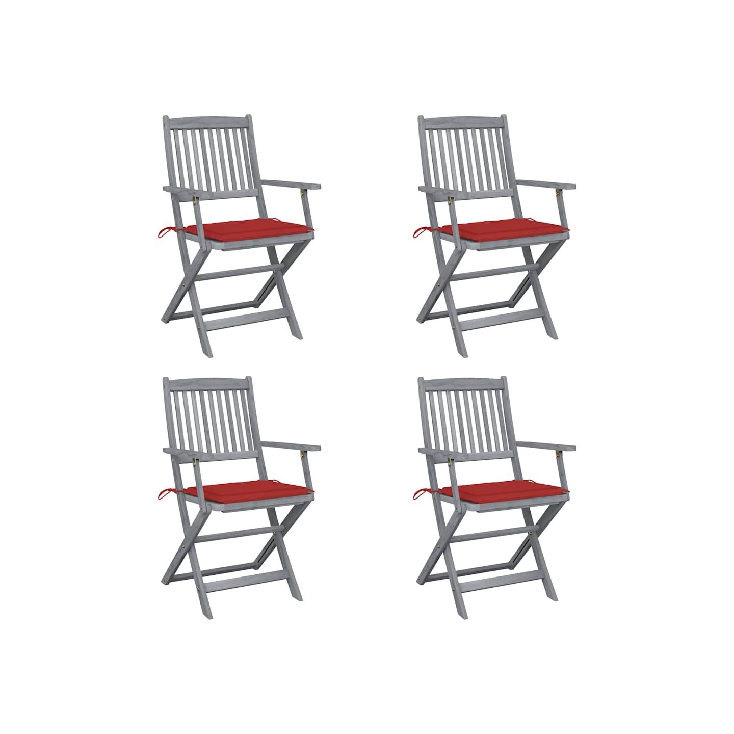 Chaises pliantes 4 pièces avec coussins en bois d'acacia massif