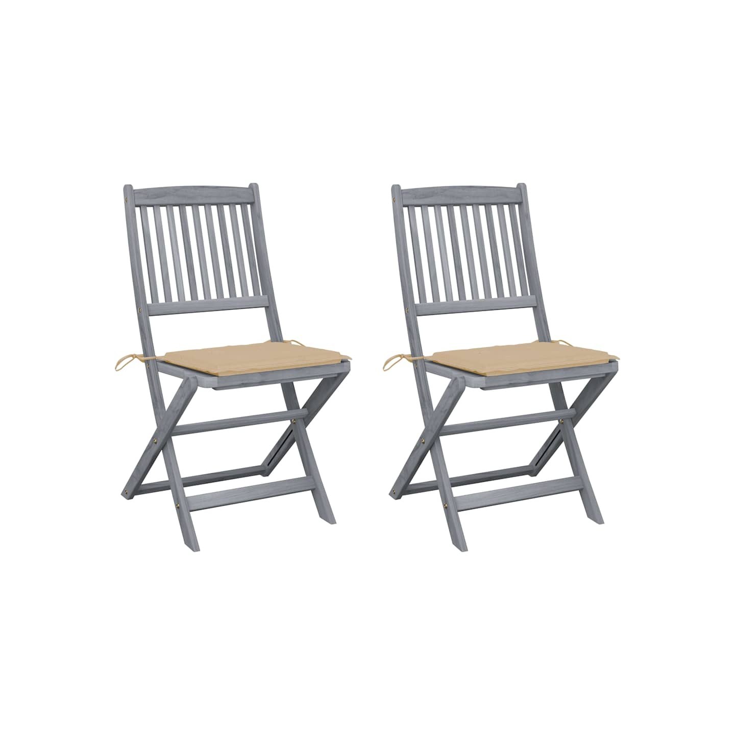 Chaises pliantes (lot de 2) avec coussins, en bois d'acacia massif