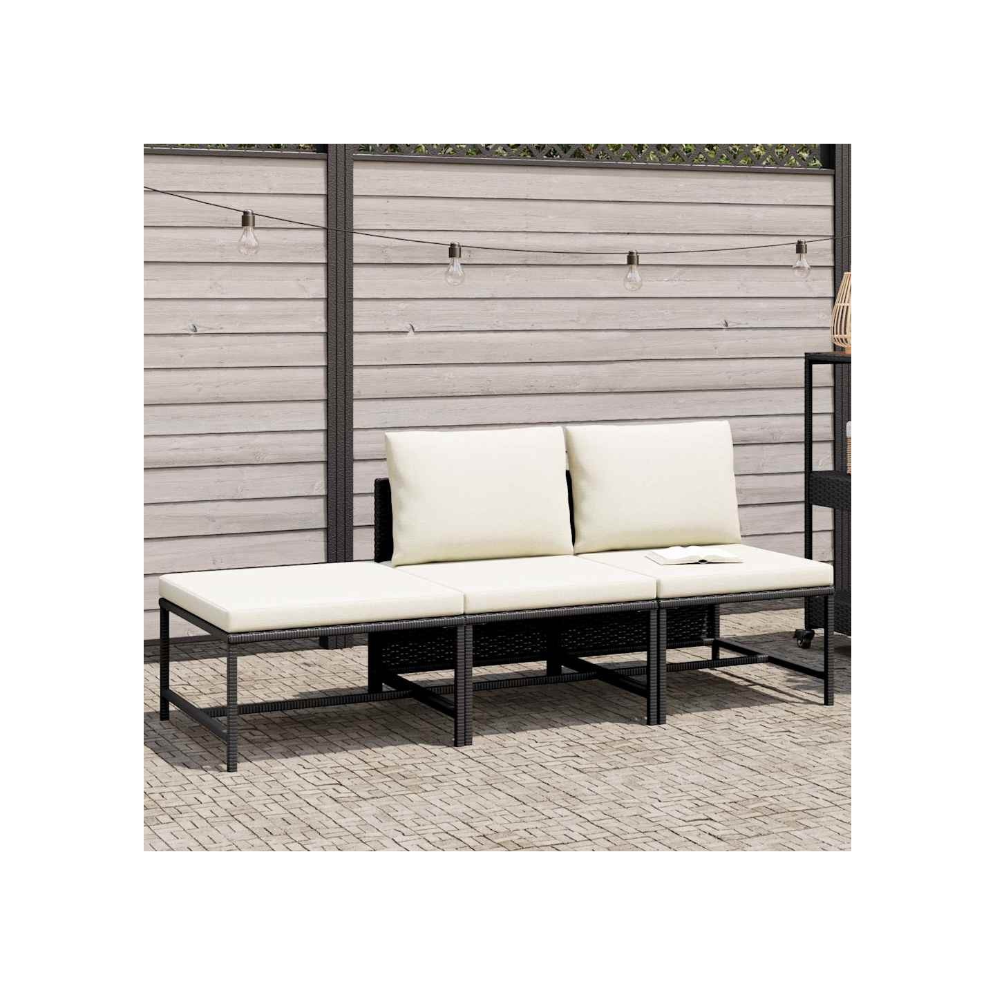 Canapés de jardin 3 pcs avec coussins Noir Résine tressée