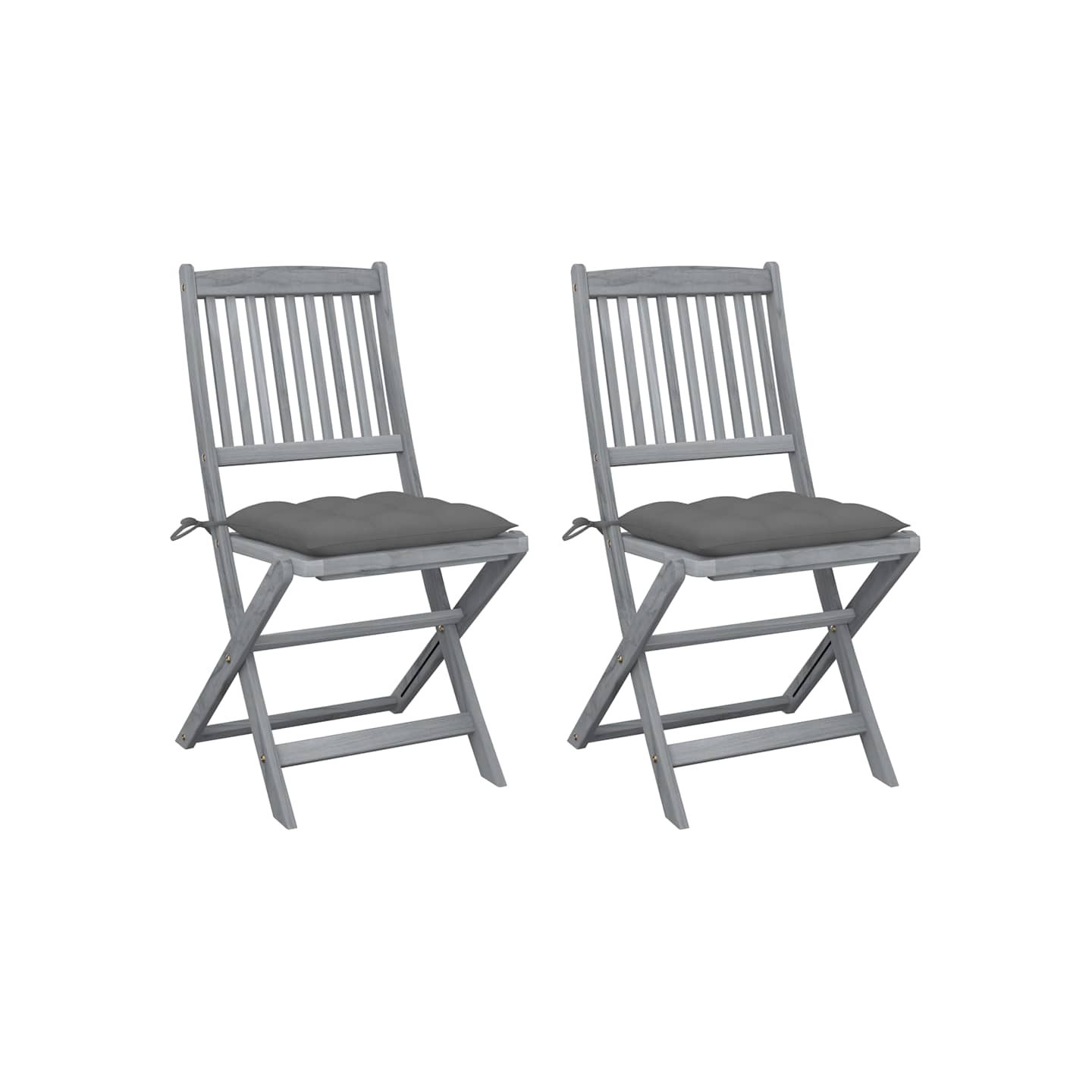 Chaises pliantes (lot de 2) avec coussins, en bois d'acacia massif