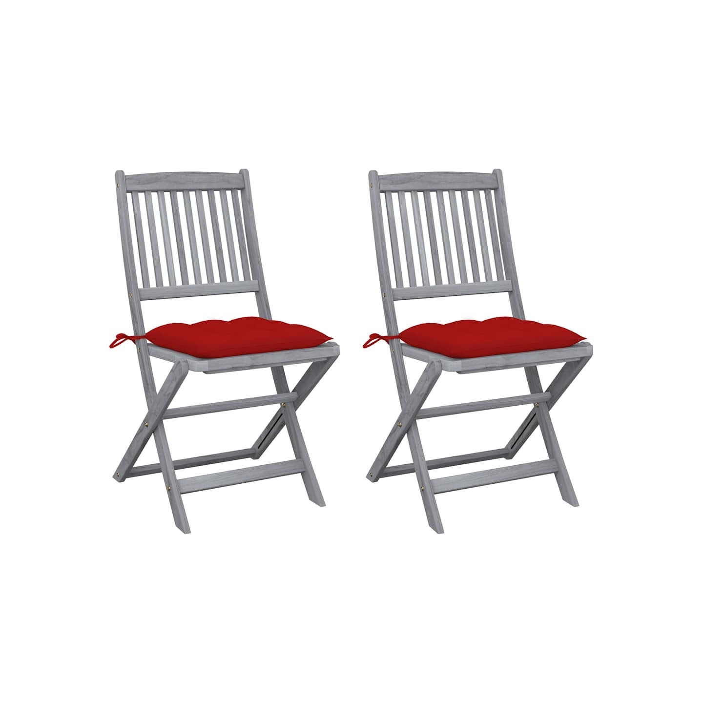 Chaises pliantes (lot de 2) avec coussins, en bois d'acacia massif