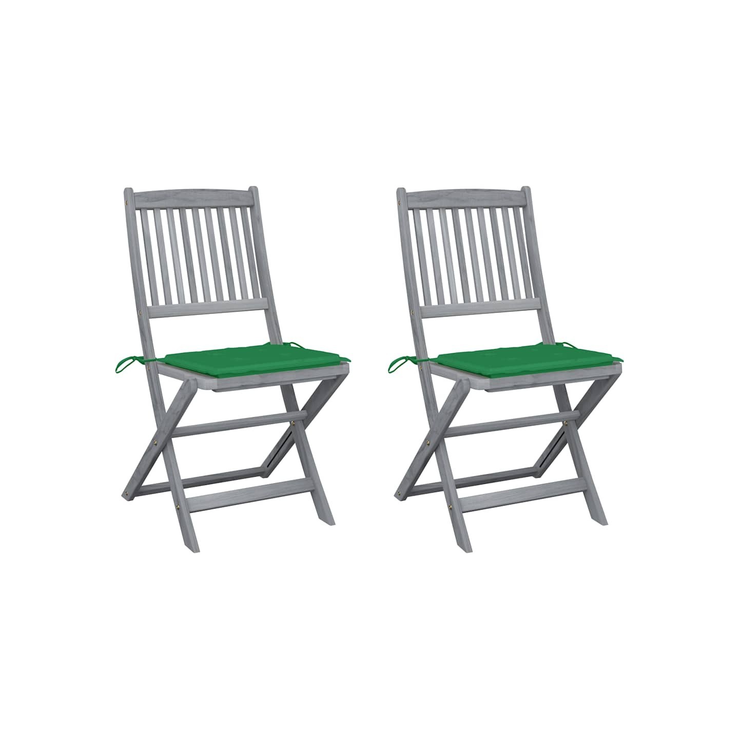 Chaises pliantes (lot de 2) avec coussins, en bois d'acacia massif