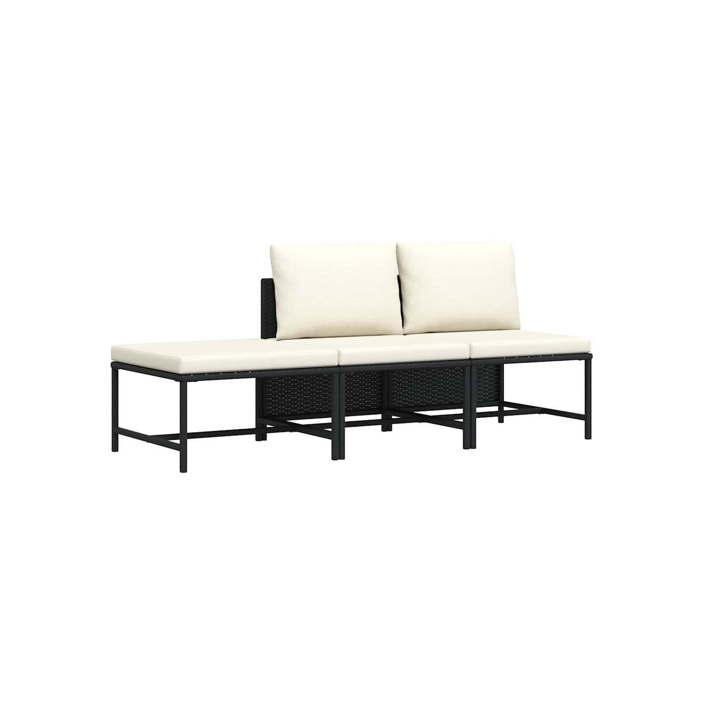Canapés de jardin 3 pcs avec coussins Noir Résine tressée
