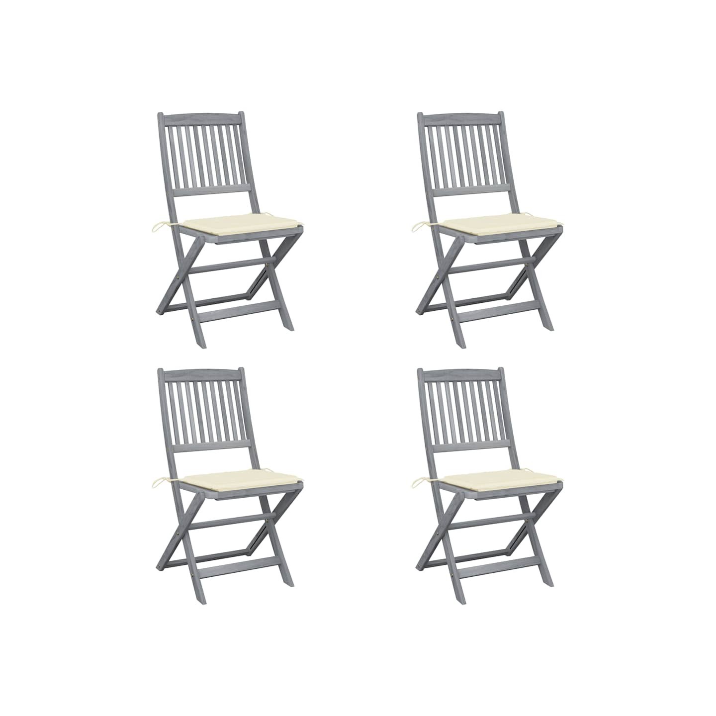 Chaises pliantes 4 pièces avec coussins en bois d'acacia massif