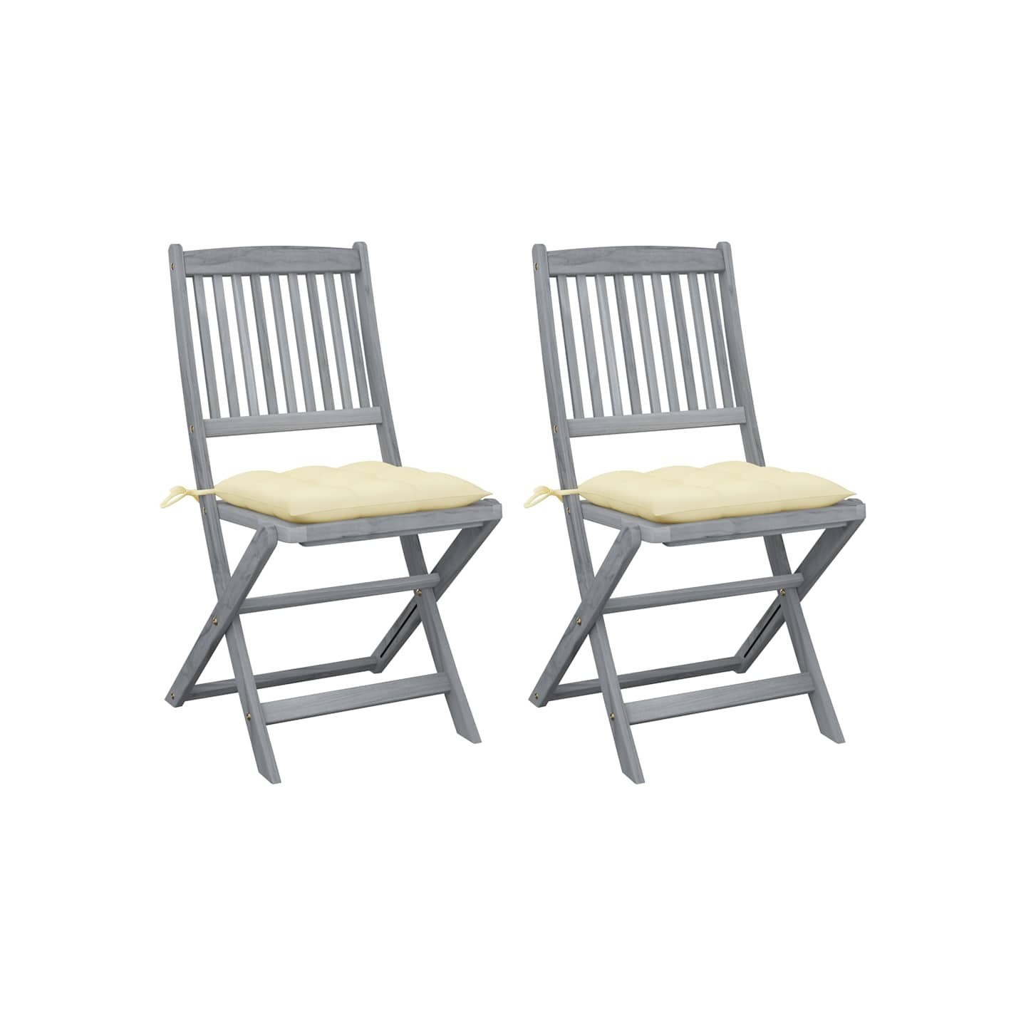Chaises pliantes (lot de 2) avec coussins, en bois d'acacia massif
