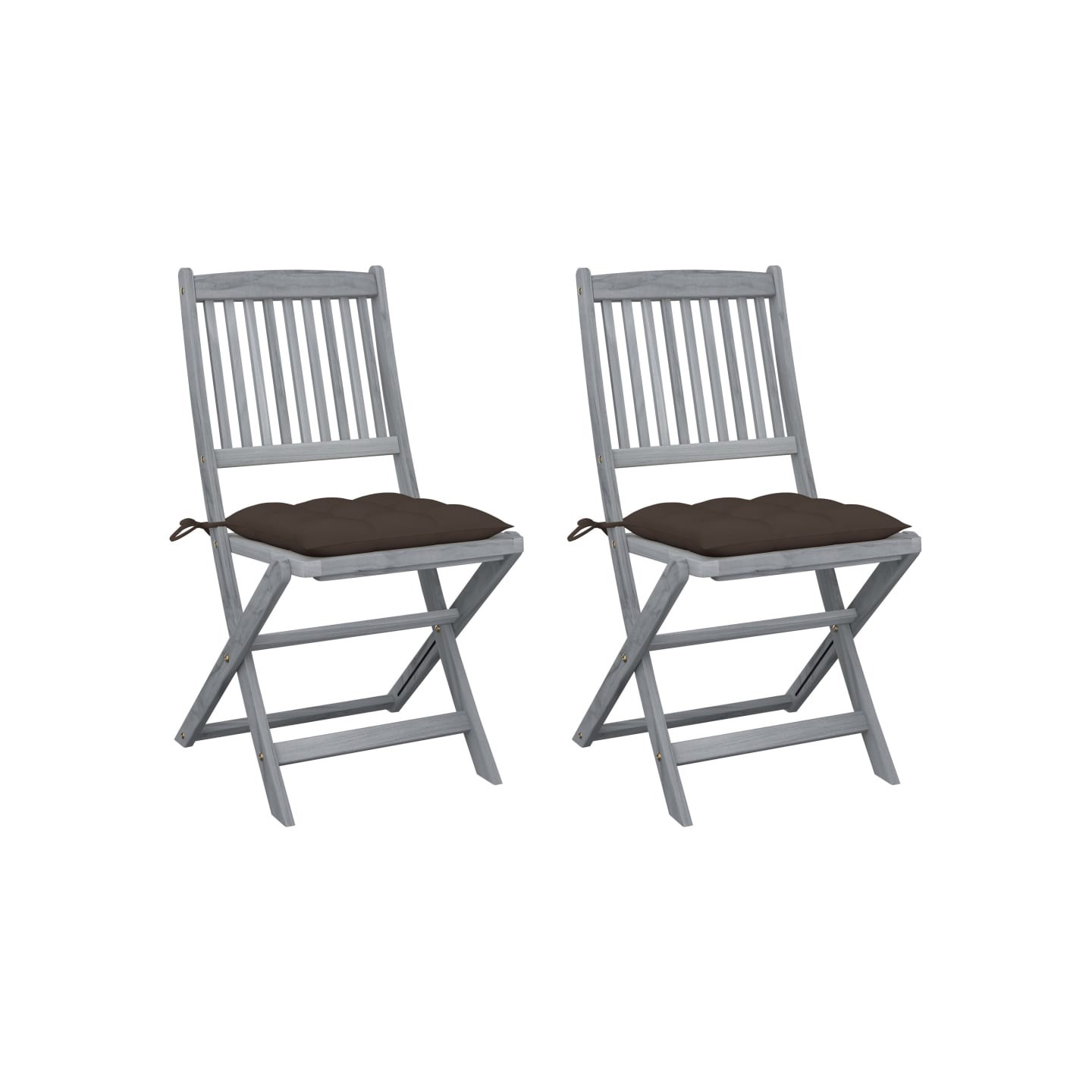 Chaises pliantes (lot de 2) avec coussins, en bois d'acacia massif