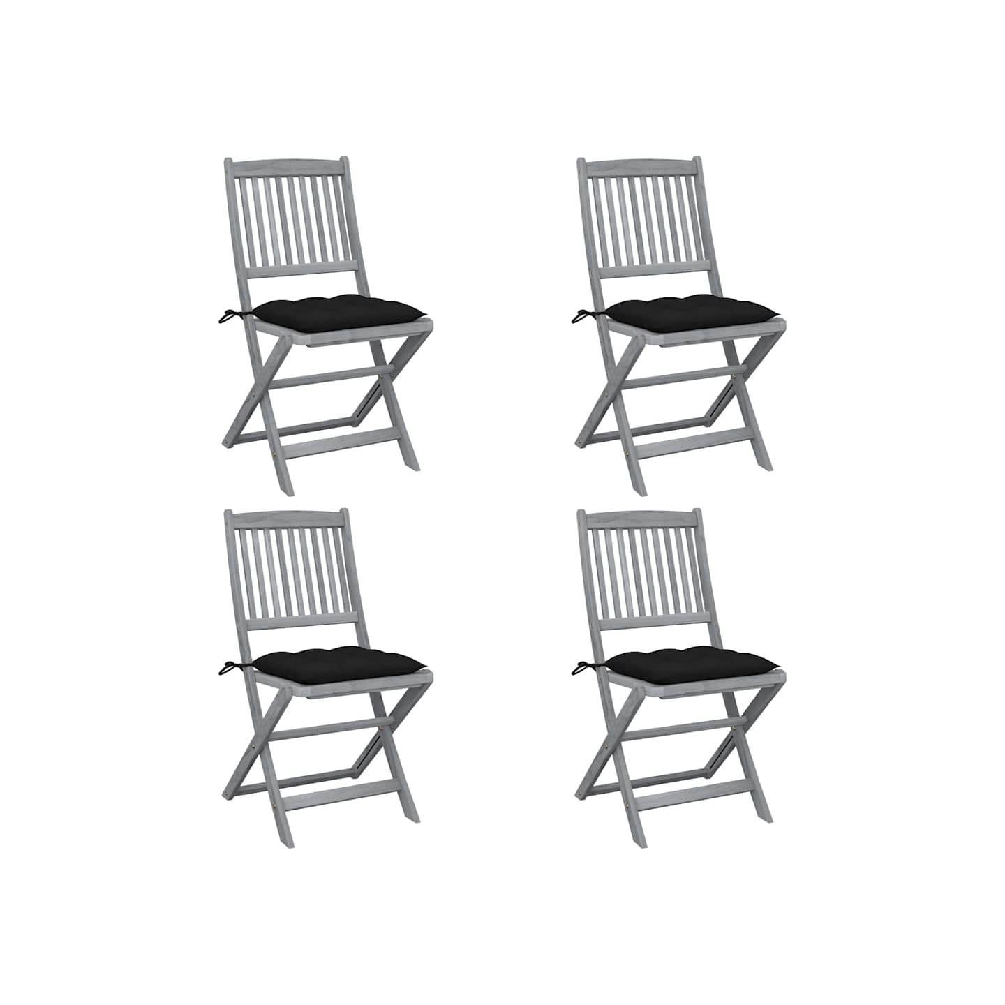 Chaises pliantes 4 pièces avec coussins en bois d'acacia massif