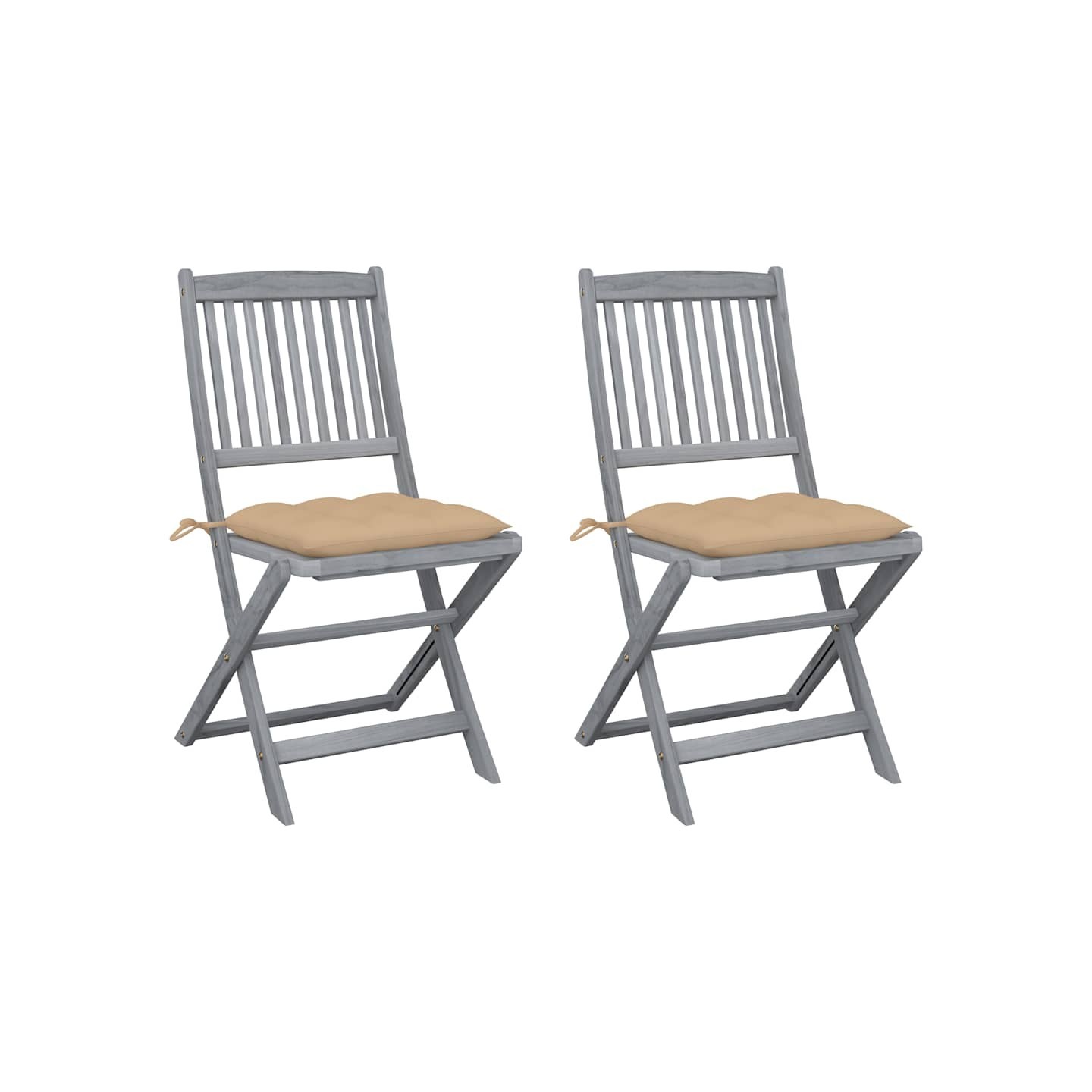 Chaises pliantes (lot de 2) avec coussins, en bois d'acacia massif