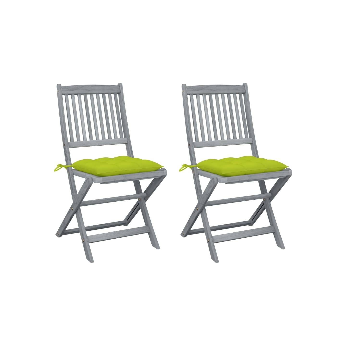 Chaises pliantes (lot de 2) avec coussins, en bois d'acacia massif