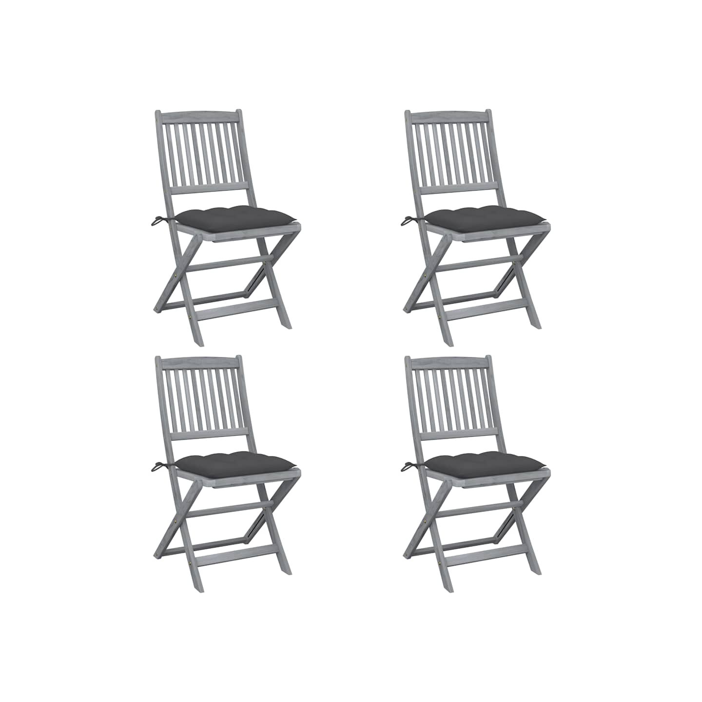 Chaises pliantes 4 pièces avec coussins en bois d'acacia massif