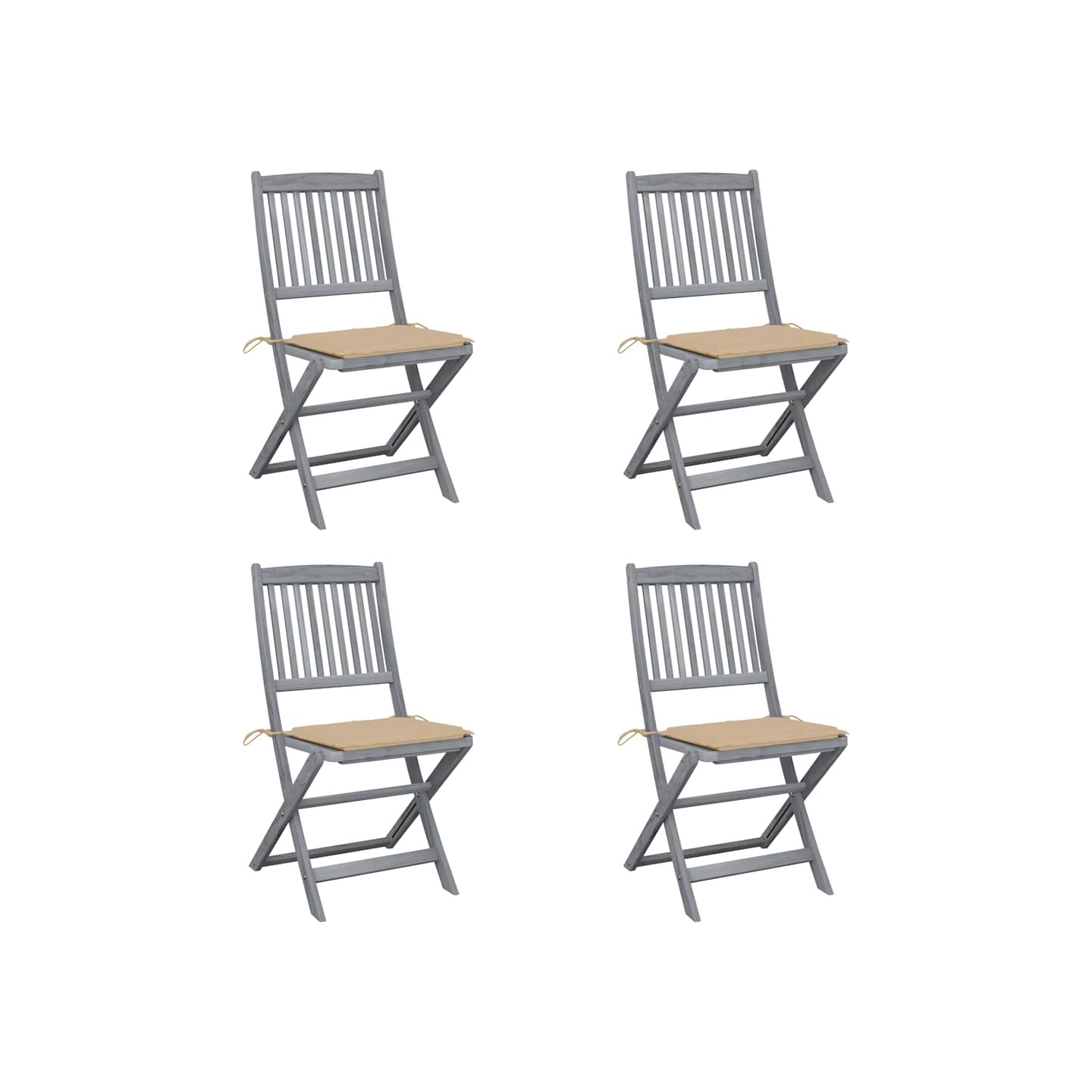 Chaises pliantes 4 pièces avec coussins en bois d'acacia massif