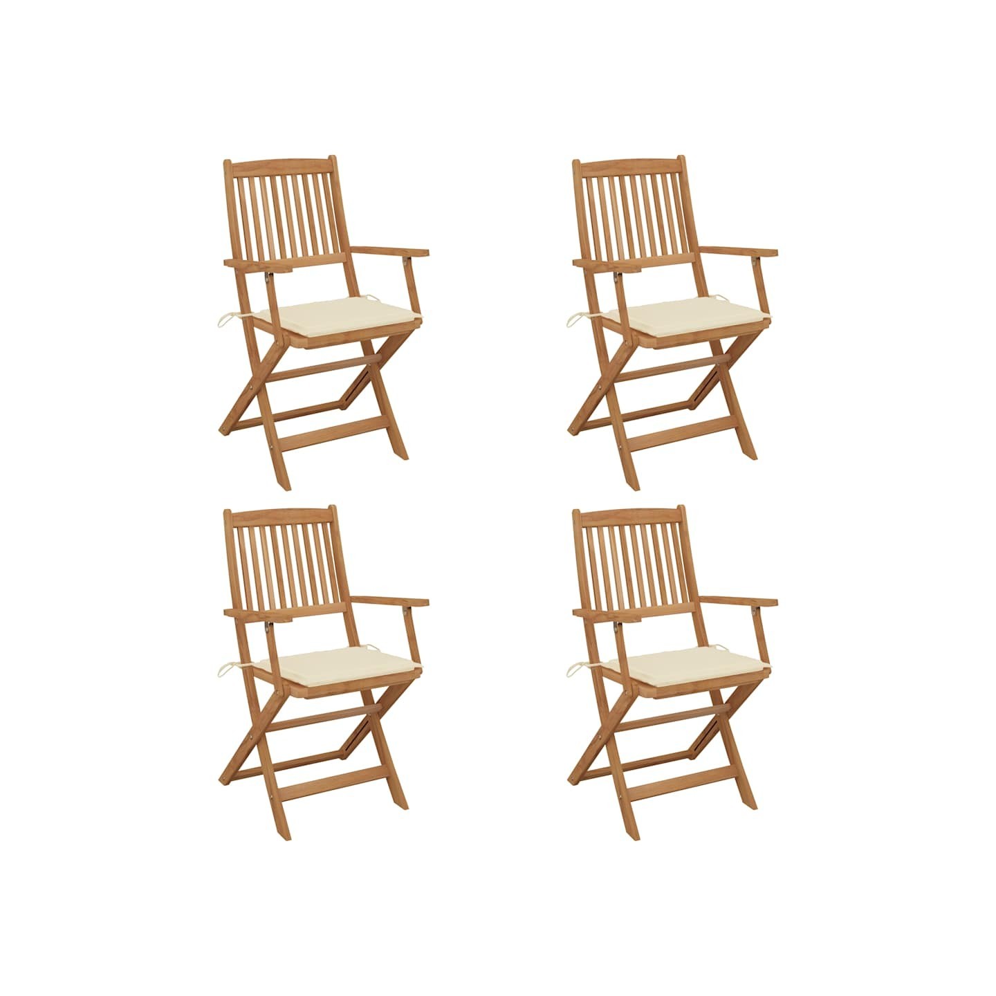 Chaises pliantes 4 pièces avec coussins en bois d'acacia massif