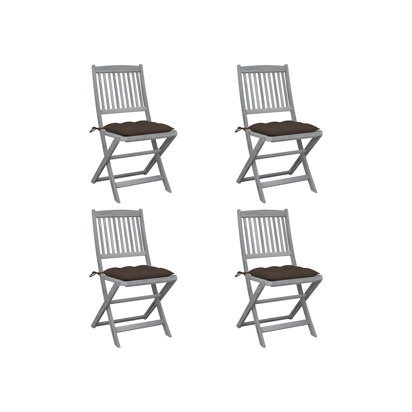 Chaises pliantes 4 pièces avec coussins en bois d'acacia massif