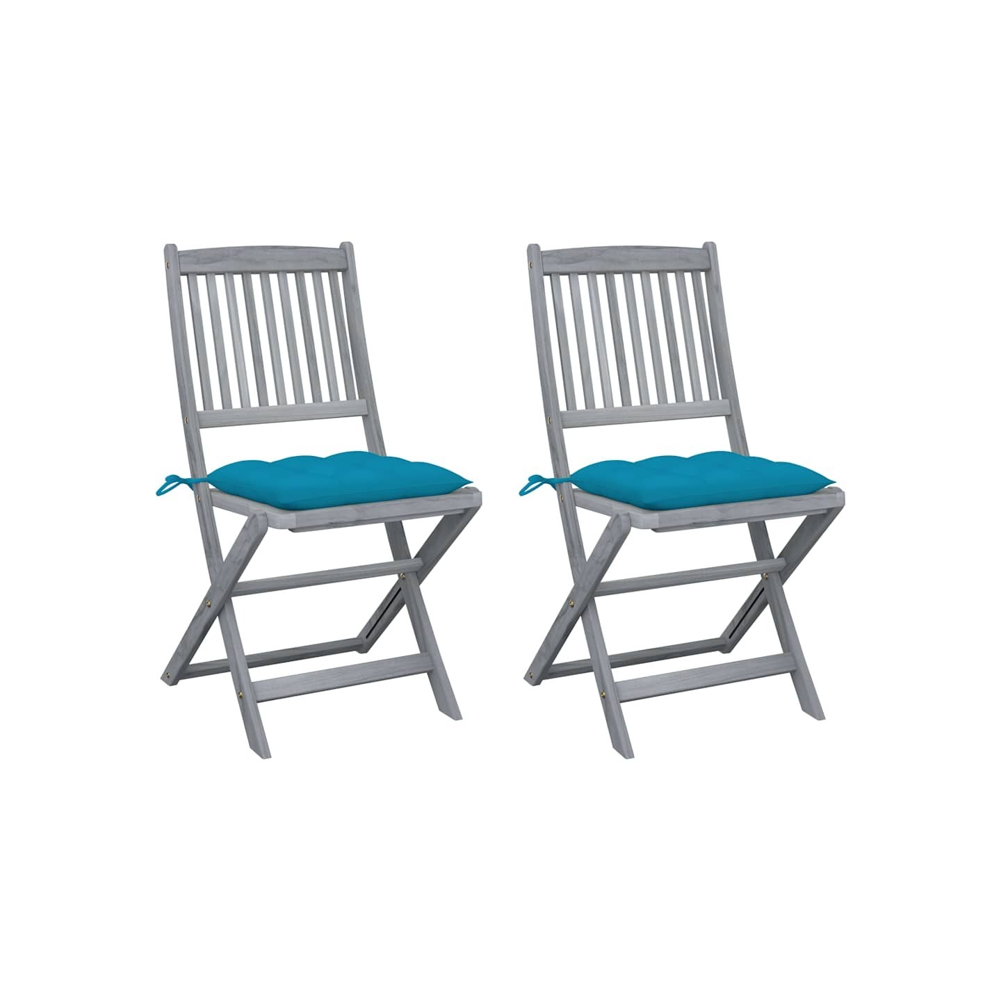 Chaises pliantes (lot de 2) avec coussins, en bois d'acacia massif