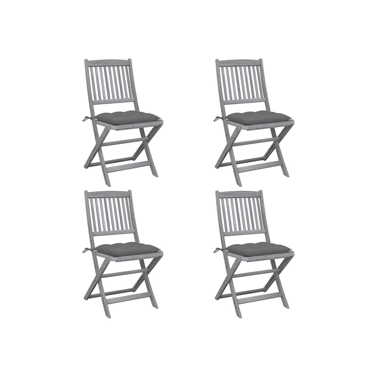 Chaises pliantes 4 pièces avec coussins en bois d'acacia massif