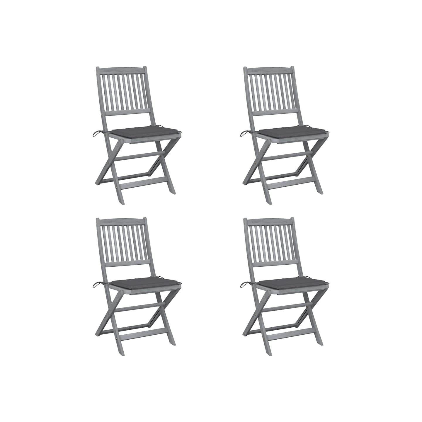 Chaises pliantes 4 pièces avec coussins en bois d'acacia massif