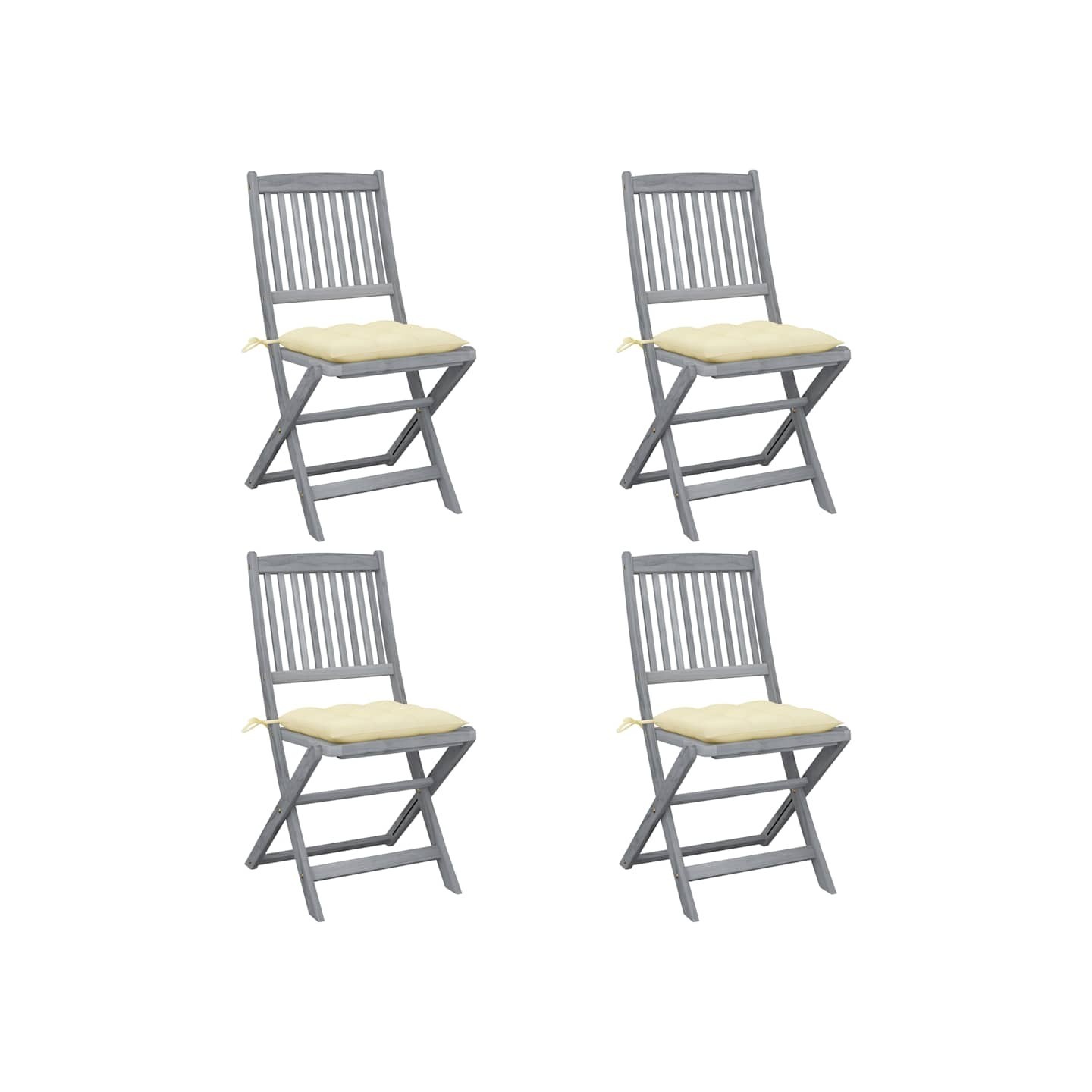 Chaises pliantes 4 pièces avec coussins en bois d'acacia massif
