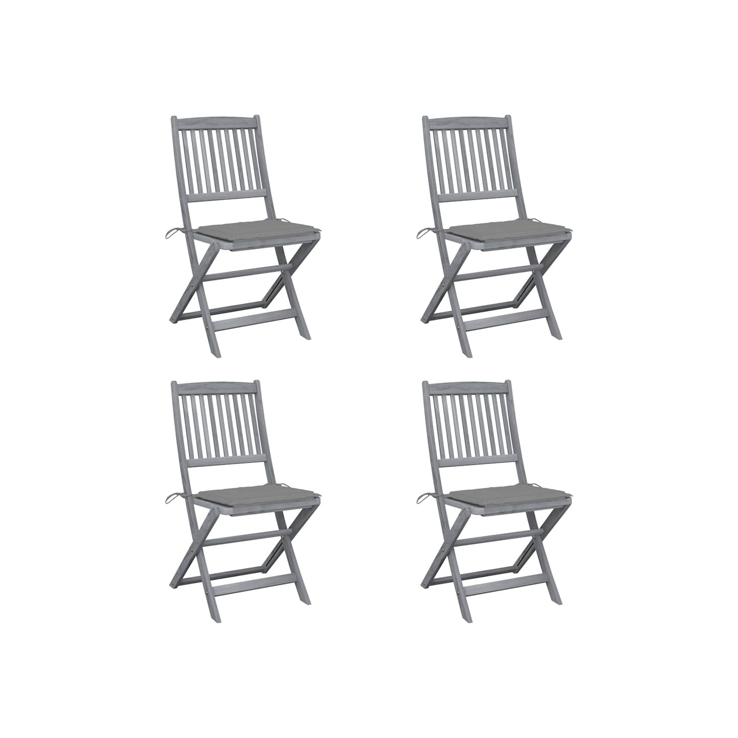 Chaises pliantes 4 pièces avec coussins en bois d'acacia massif