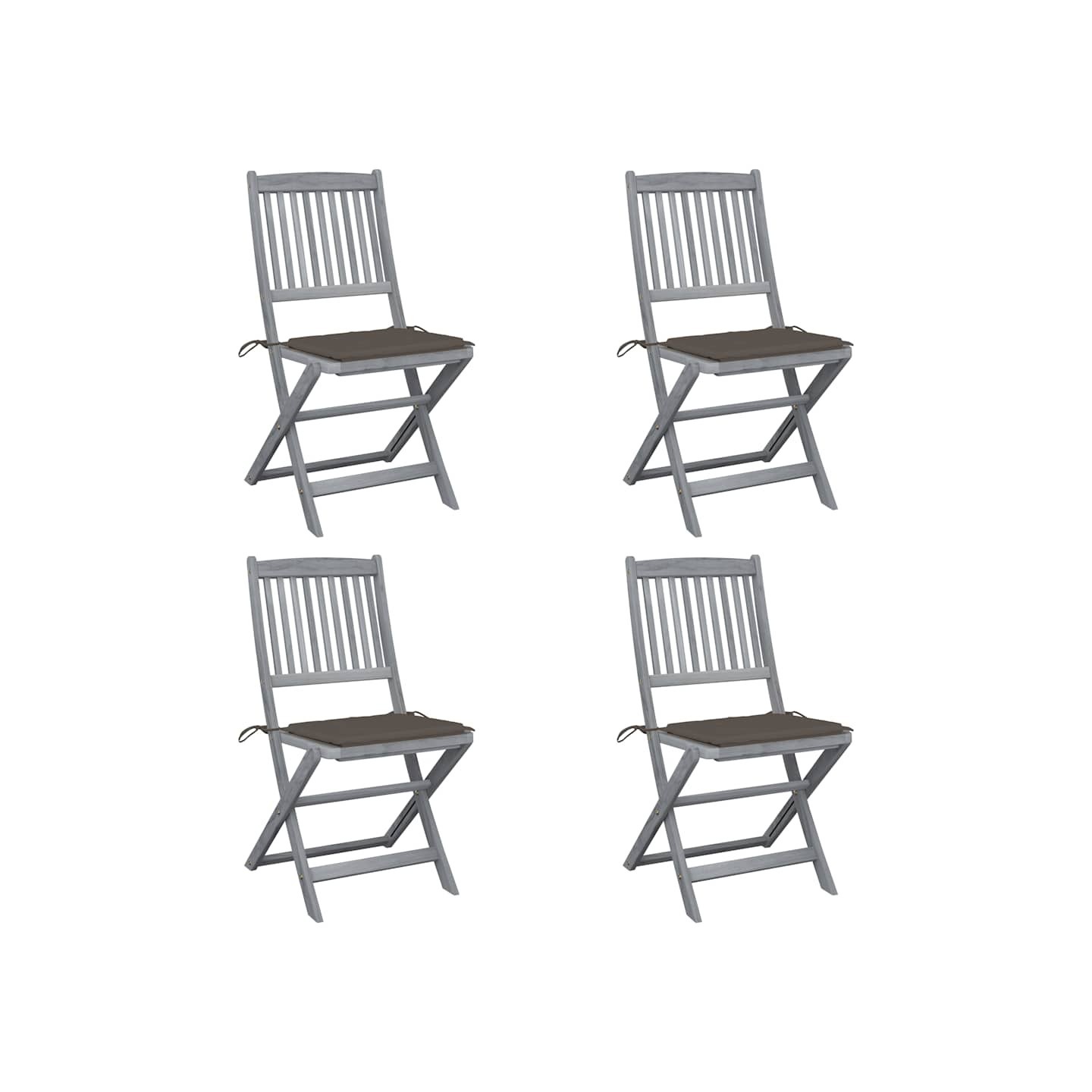 Chaises pliantes 4 pièces avec coussins en bois d'acacia massif