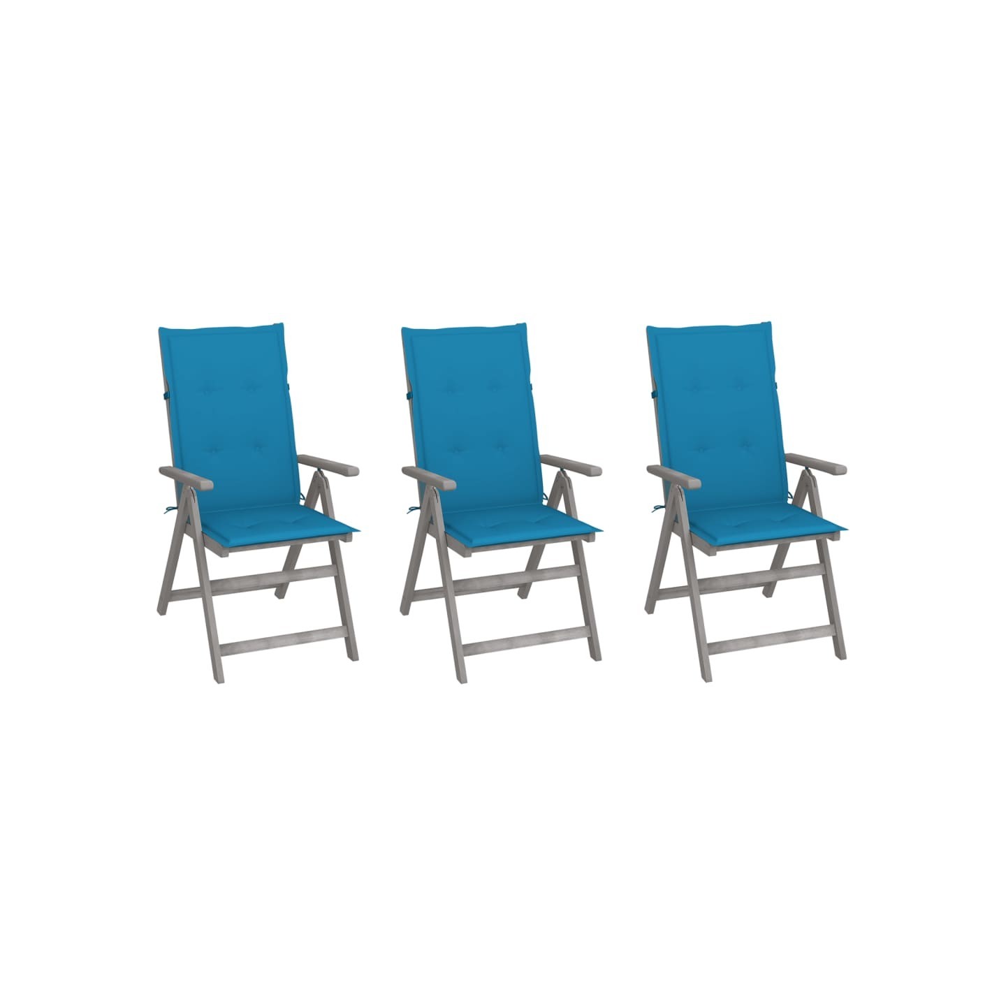 Chaises inclinables de jardin lot de 3 et coussins Bois acacia