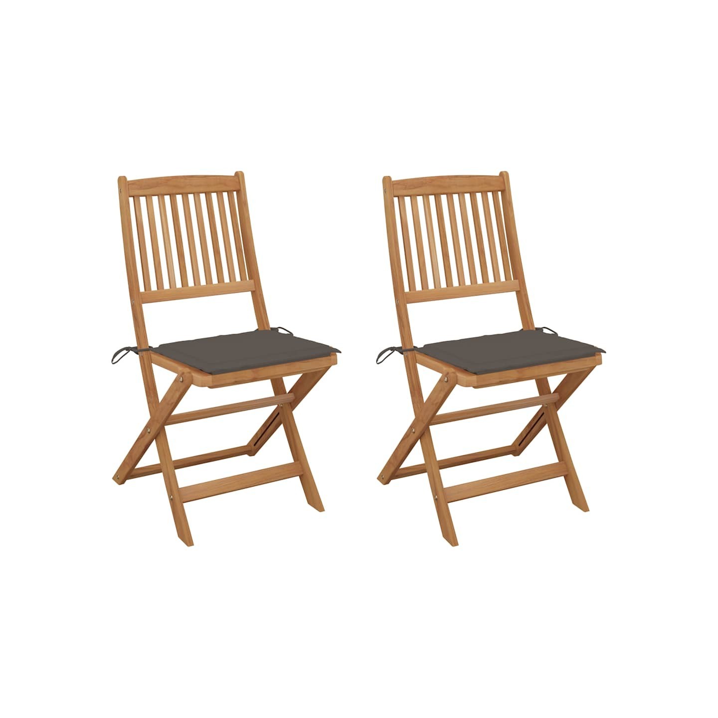 Chaises pliantes (lot de 2) avec coussins, en bois d'acacia massif