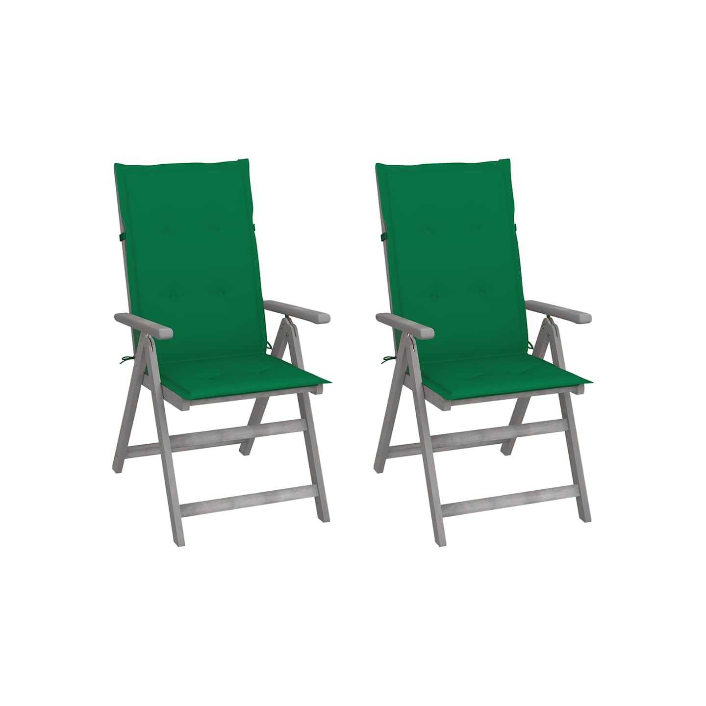 Chaises inclinables de jardin lot de 2 et coussins Bois acacia
