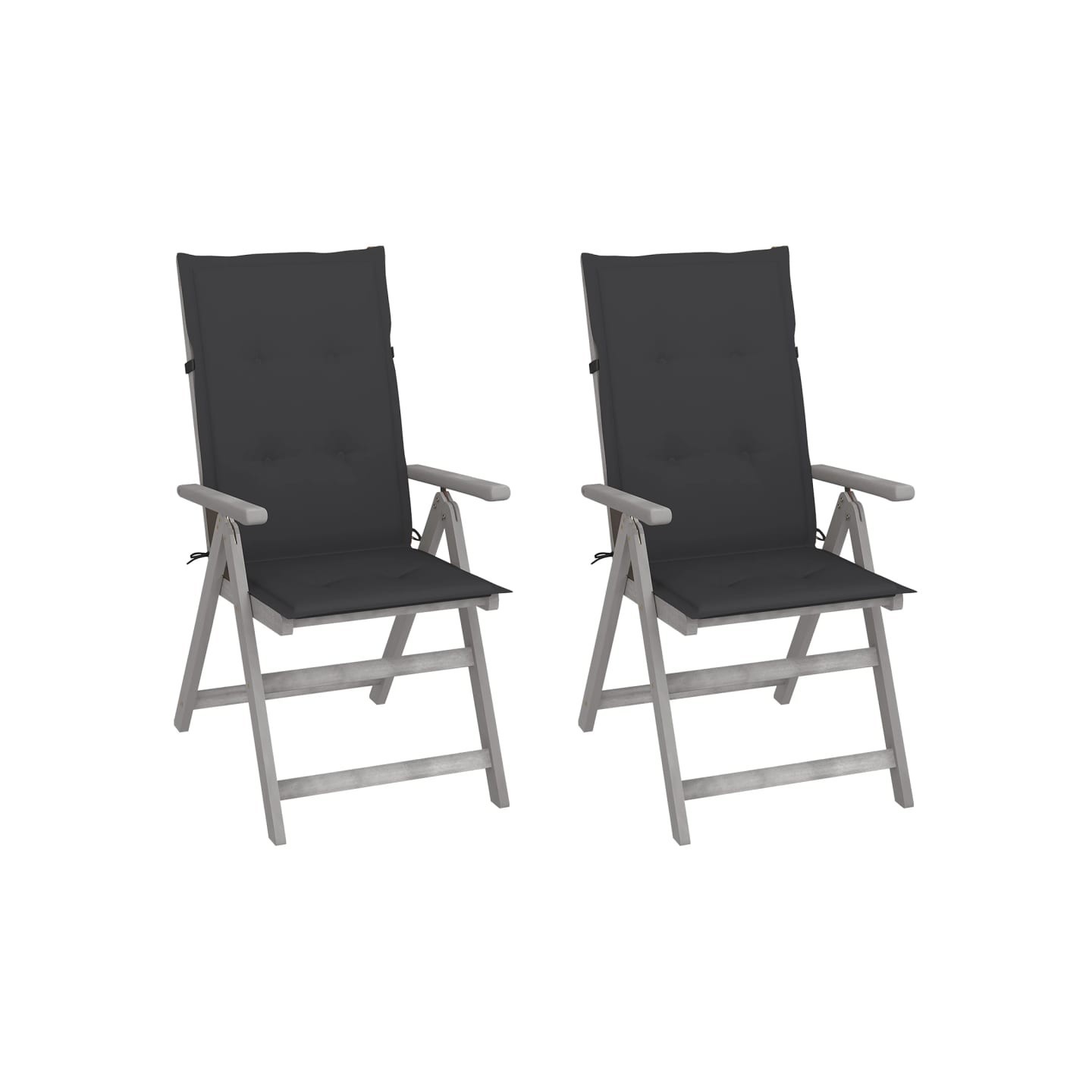 Chaises inclinables de jardin lot de 2 et coussins Bois acacia