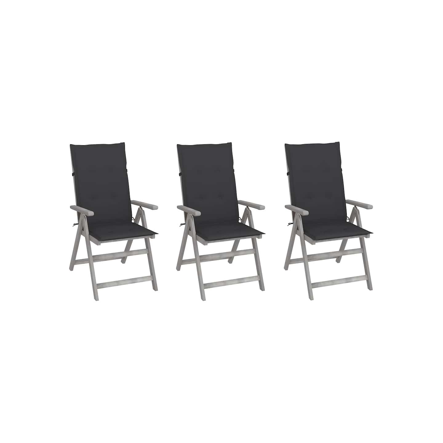 Chaises inclinables de jardin lot de 3 et coussins Bois acacia
