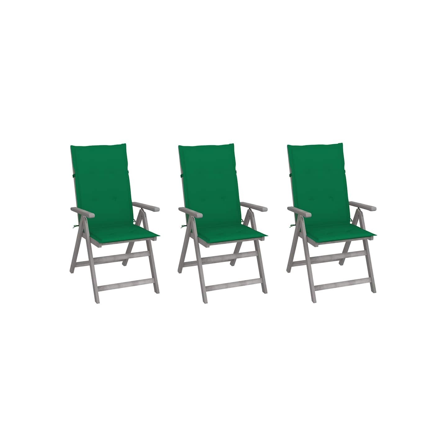 Chaises inclinables de jardin lot de 3 et coussins Bois acacia