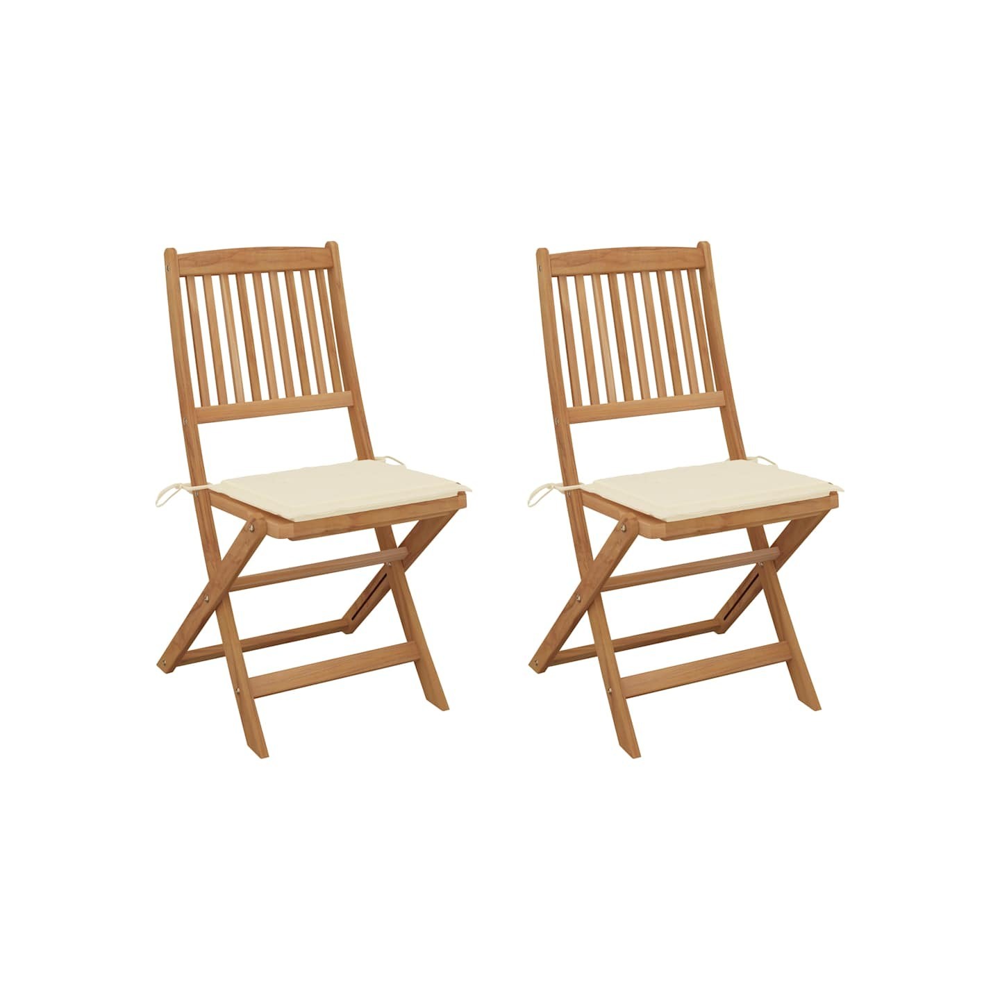 Chaises pliantes (lot de 2) avec coussins, en bois d'acacia massif