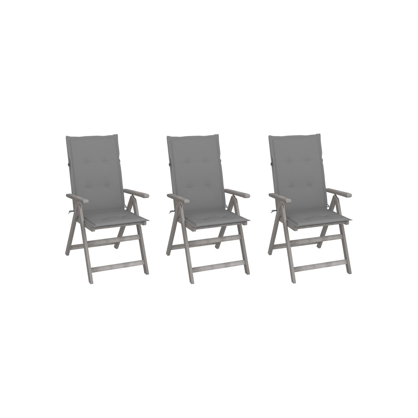 Chaises inclinables de jardin lot de 3 et coussins Bois acacia