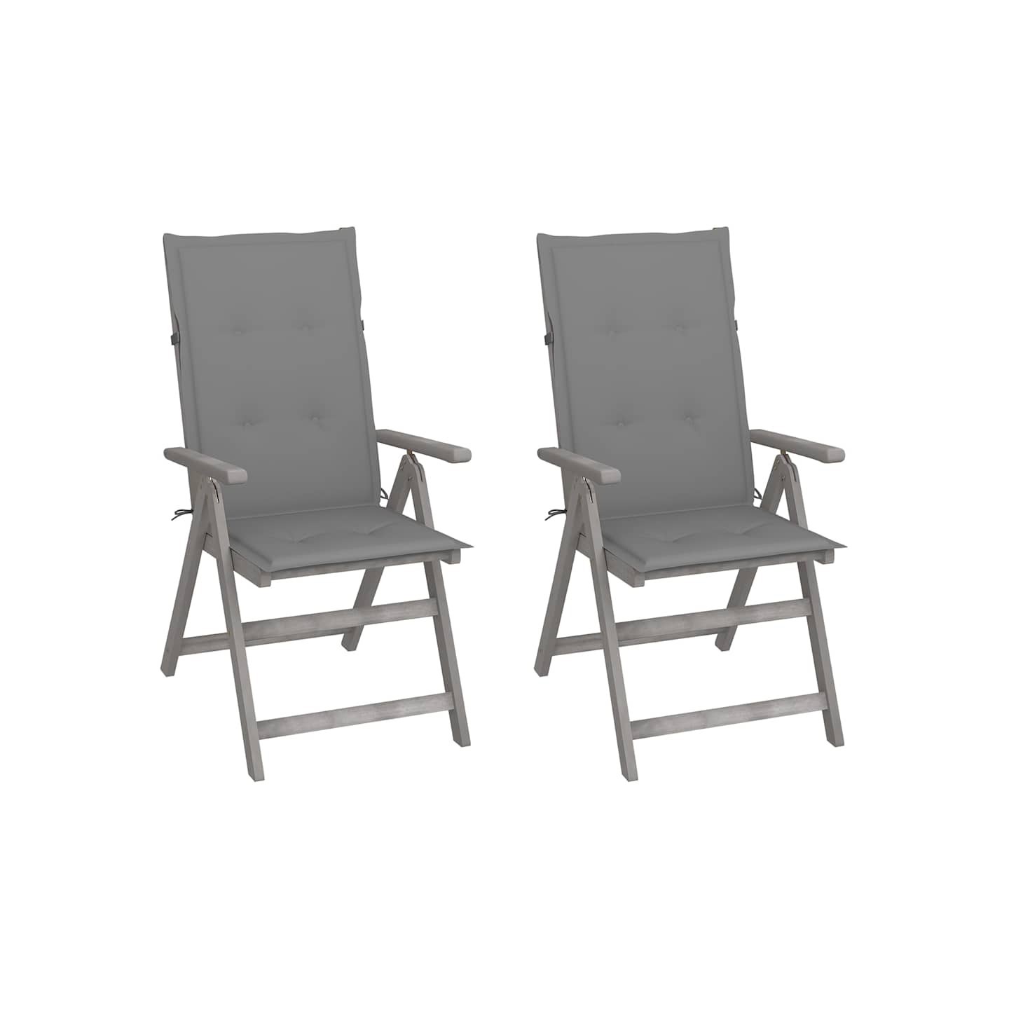 Chaises inclinables de jardin lot de 2 et coussins Bois acacia
