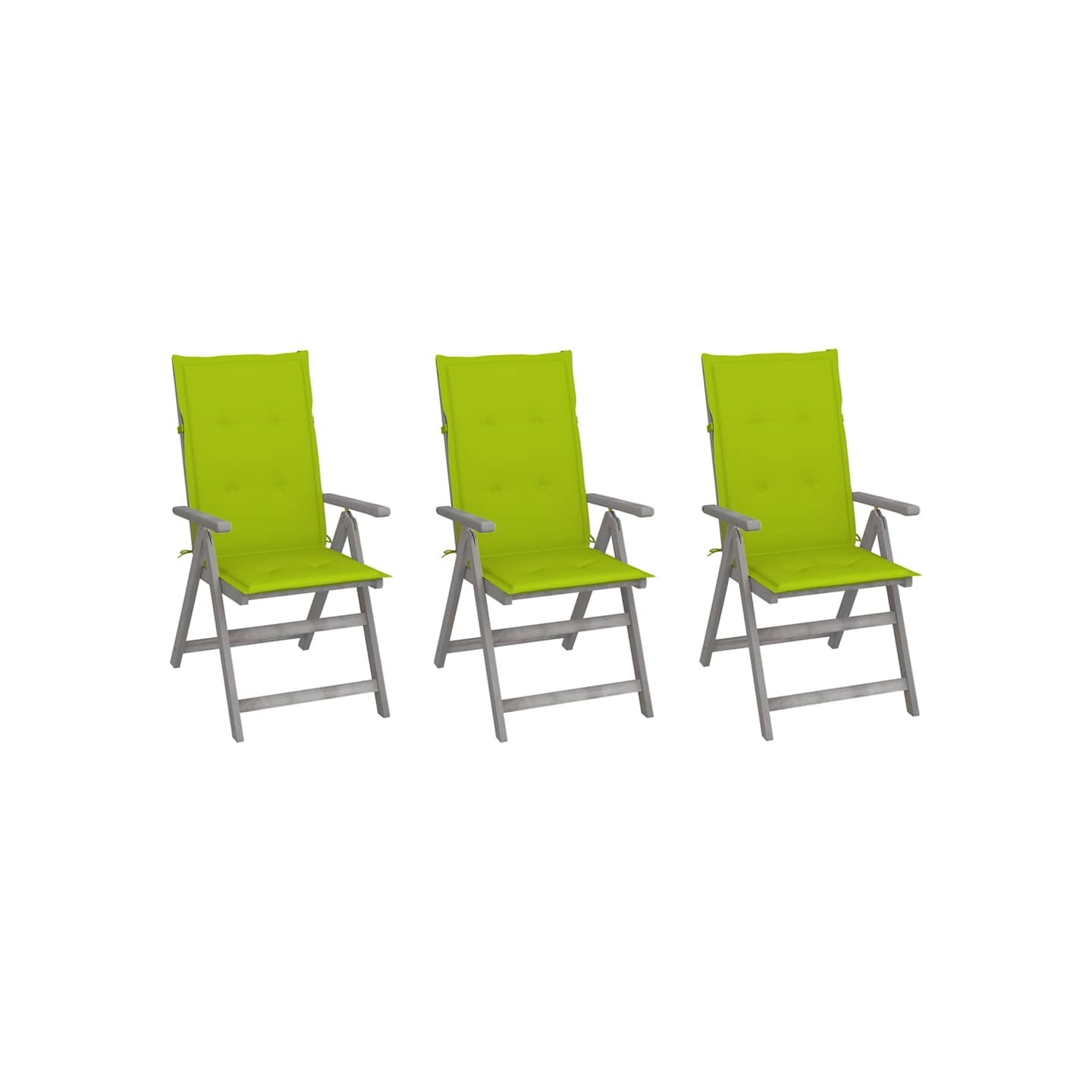 Chaises inclinables de jardin lot de 3 et coussins Bois acacia
