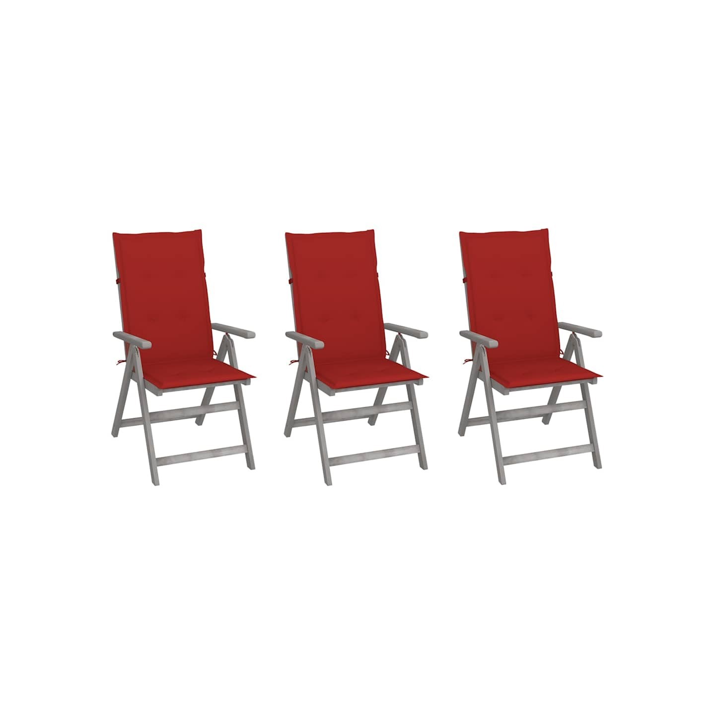 Chaises inclinables de jardin lot de 3 et coussins Bois acacia
