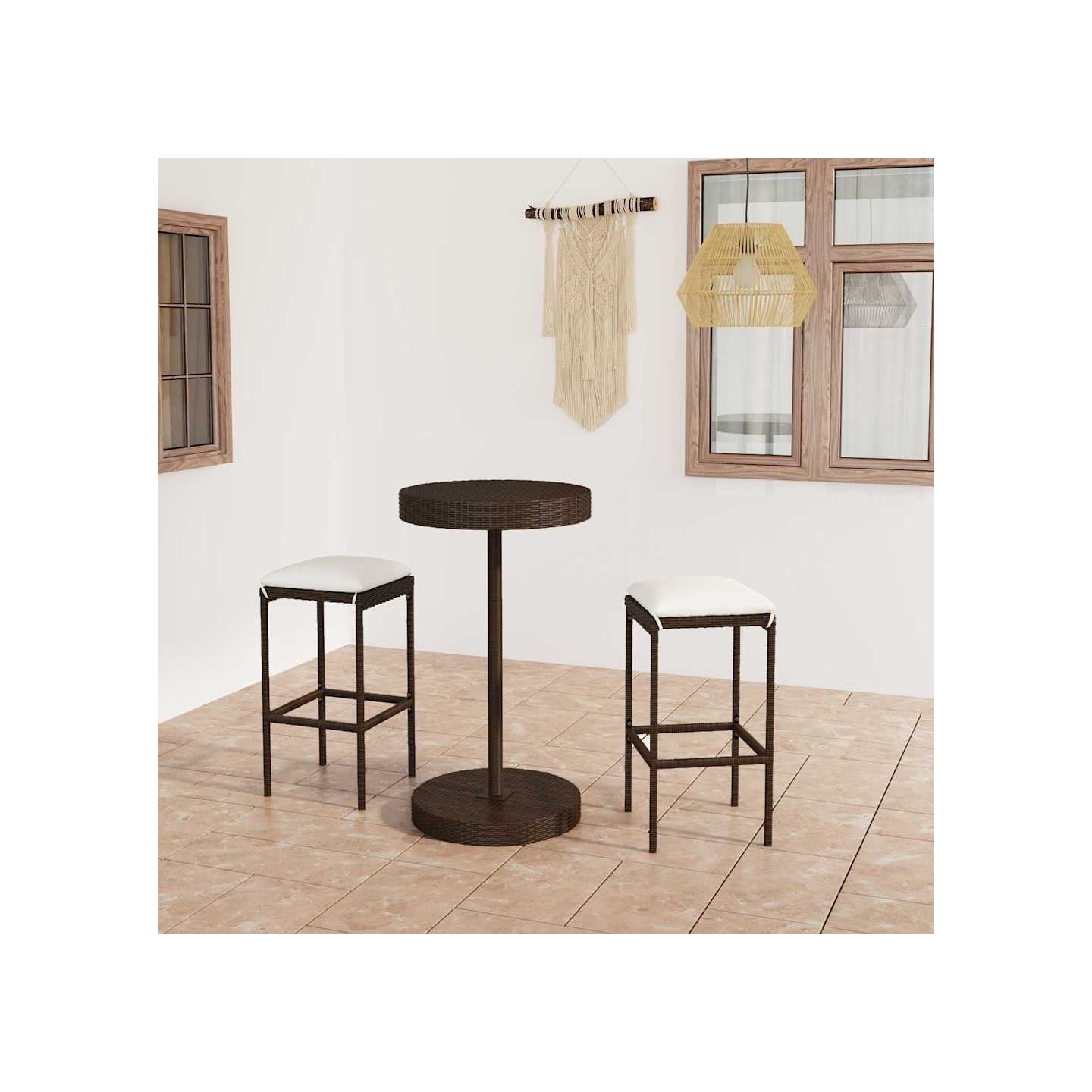 Ensemble de bar de jardin 3pcs coussins Résine tressée Marron