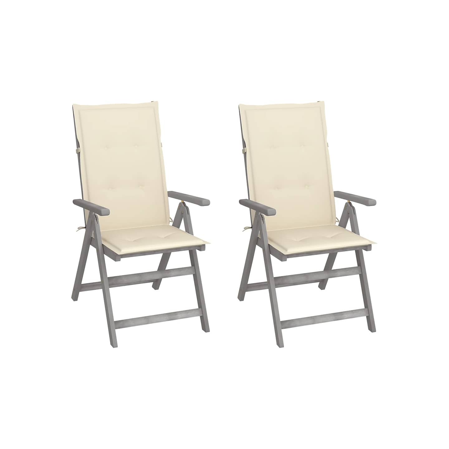 Chaises inclinables de jardin lot de 2 et coussins Bois acacia