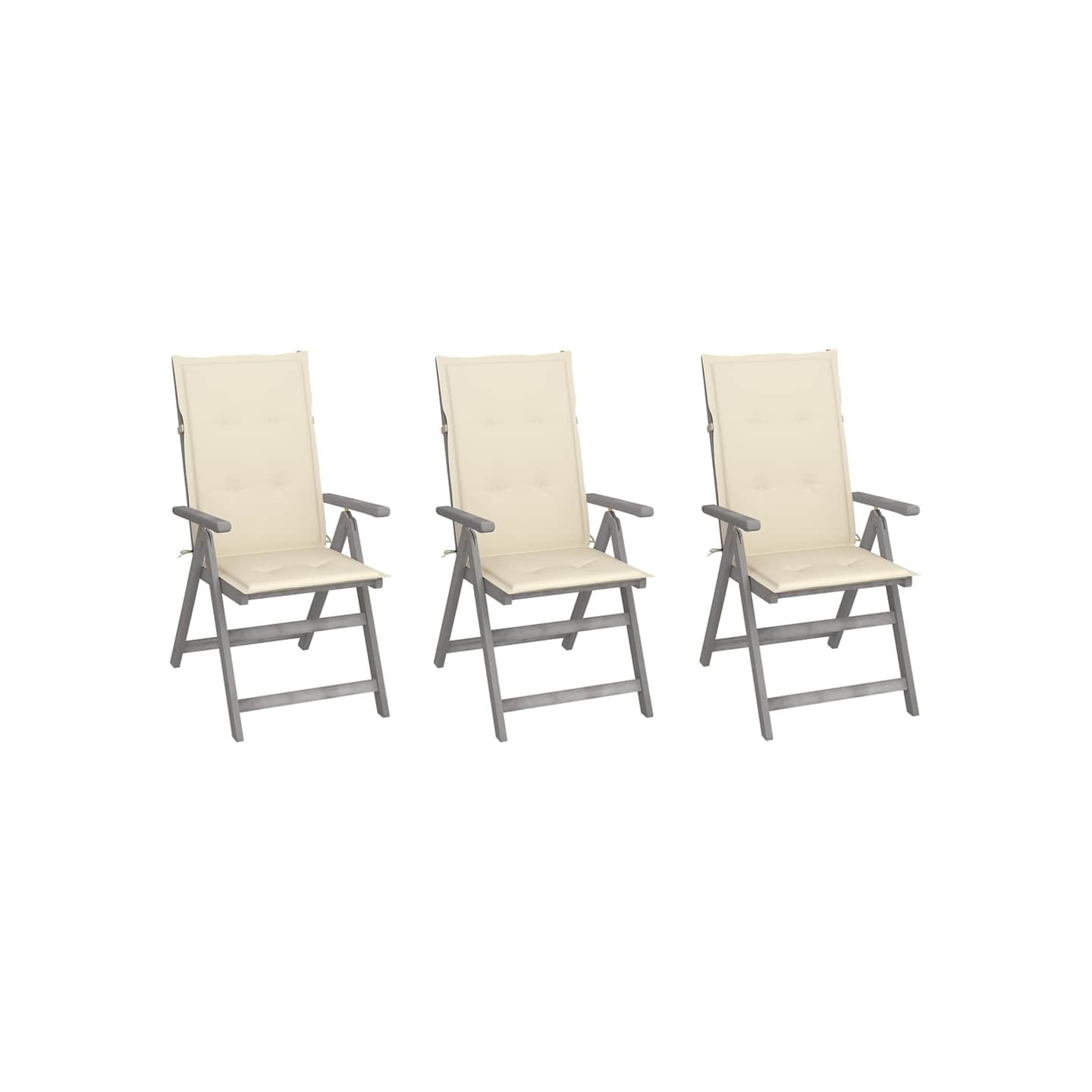 Chaises inclinables de jardin lot de 3 et coussins Bois acacia
