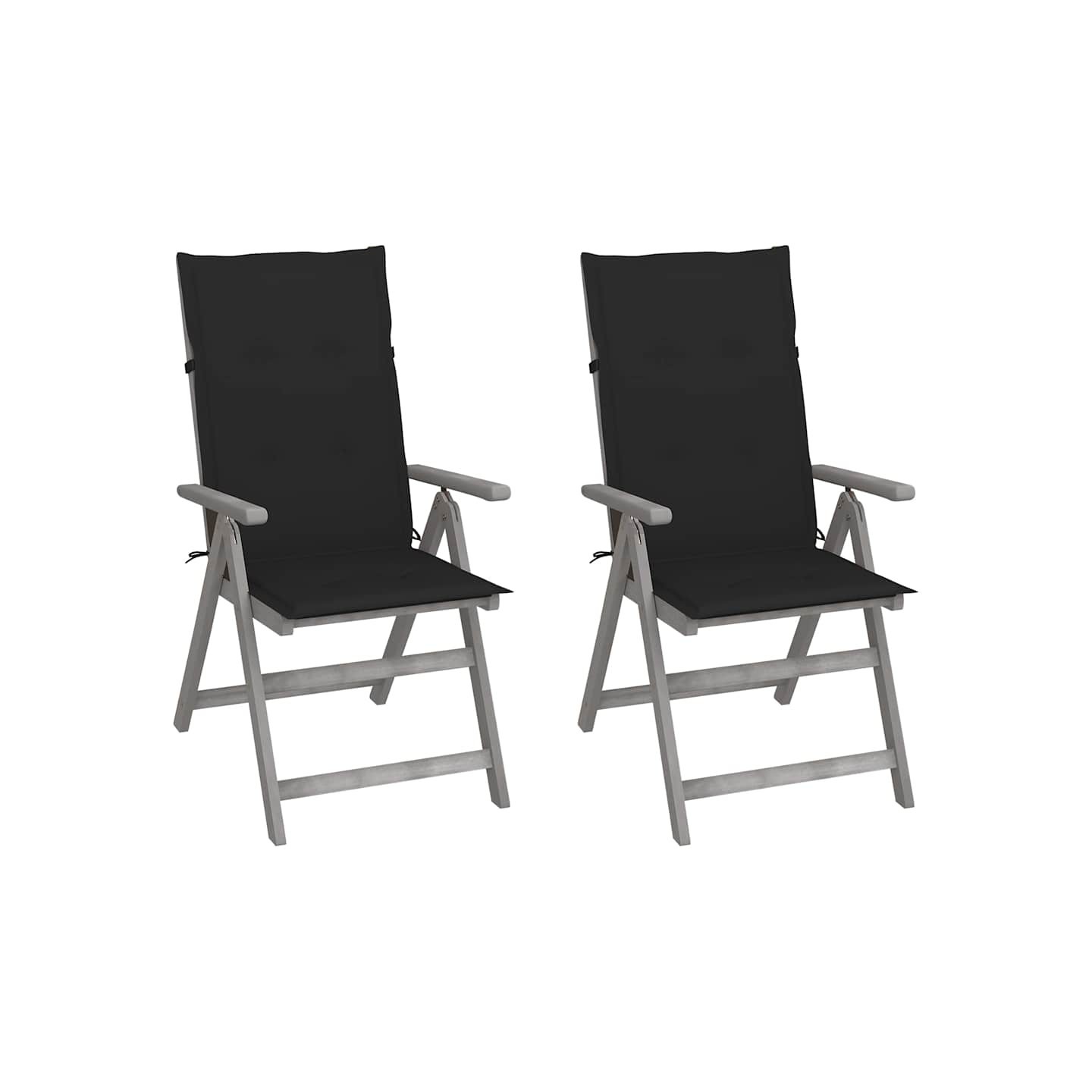 Chaises inclinables de jardin lot de 2 et coussins Bois acacia