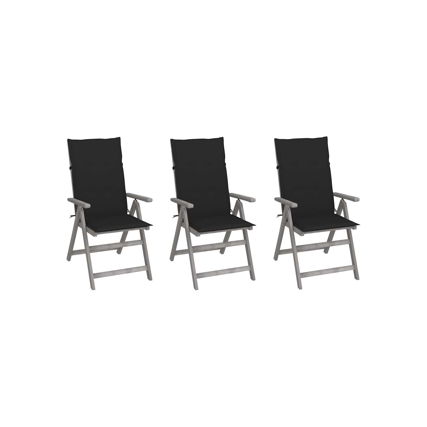 Chaises inclinables de jardin lot de 3 et coussins Bois acacia