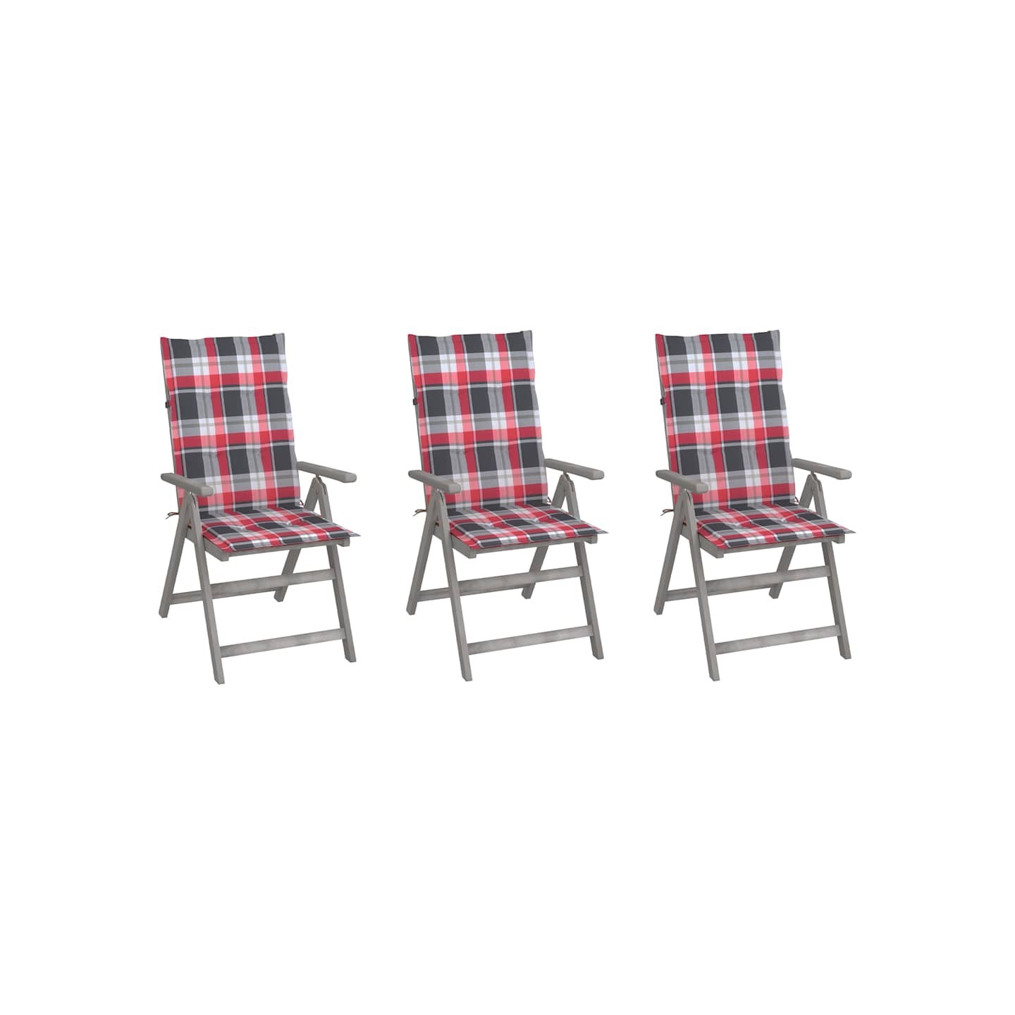 Chaises inclinables de jardin lot de 3 et coussins Bois acacia