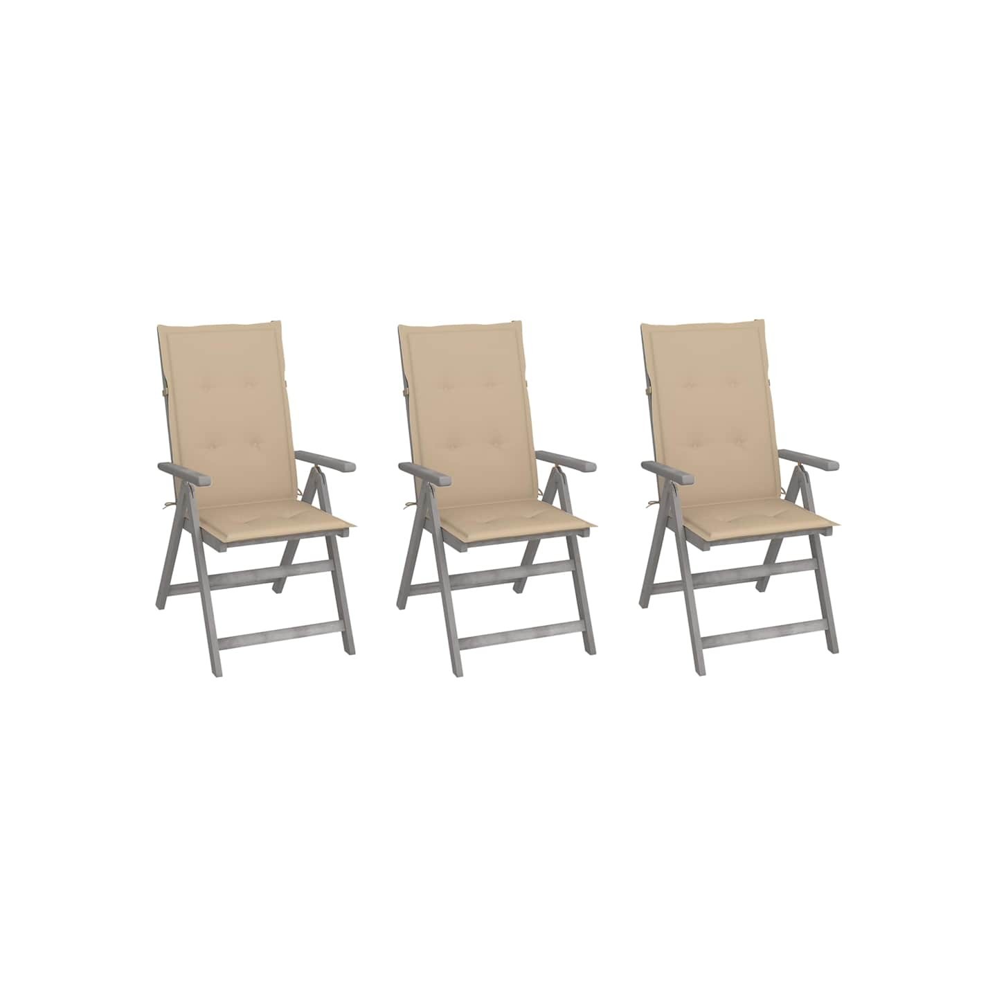 Chaises inclinables de jardin lot de 3 et coussins Bois acacia