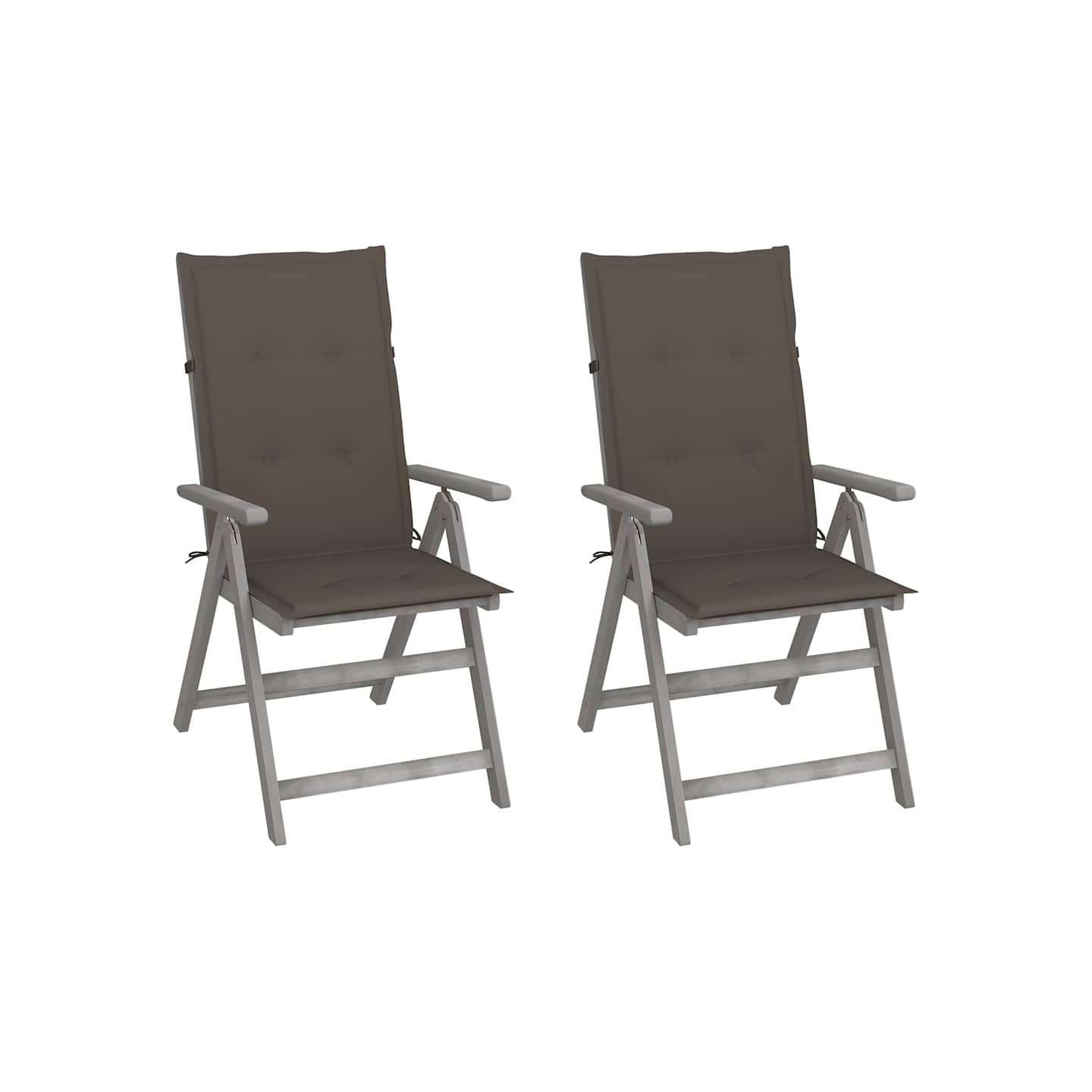 Chaises inclinables de jardin lot de 2 et coussins Bois acacia