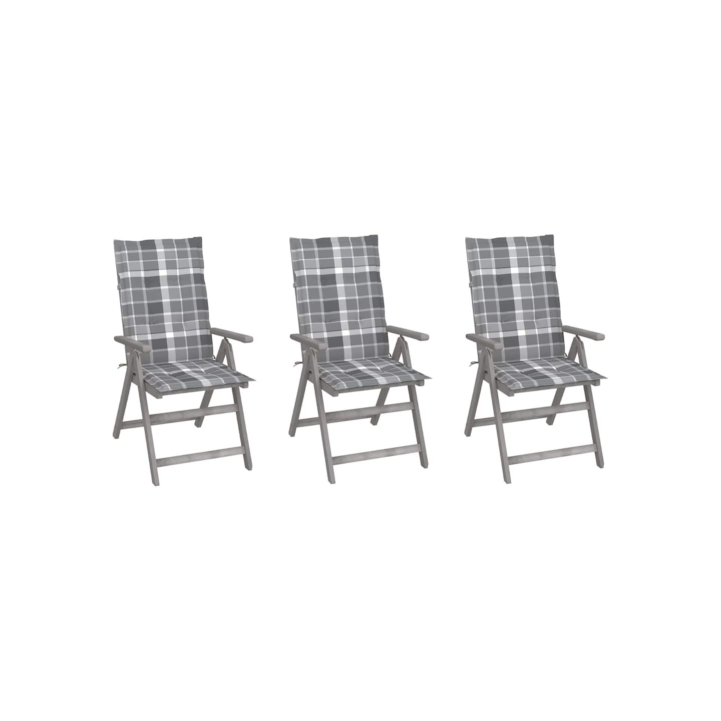 Chaises inclinables de jardin lot de 3 et coussins Bois acacia