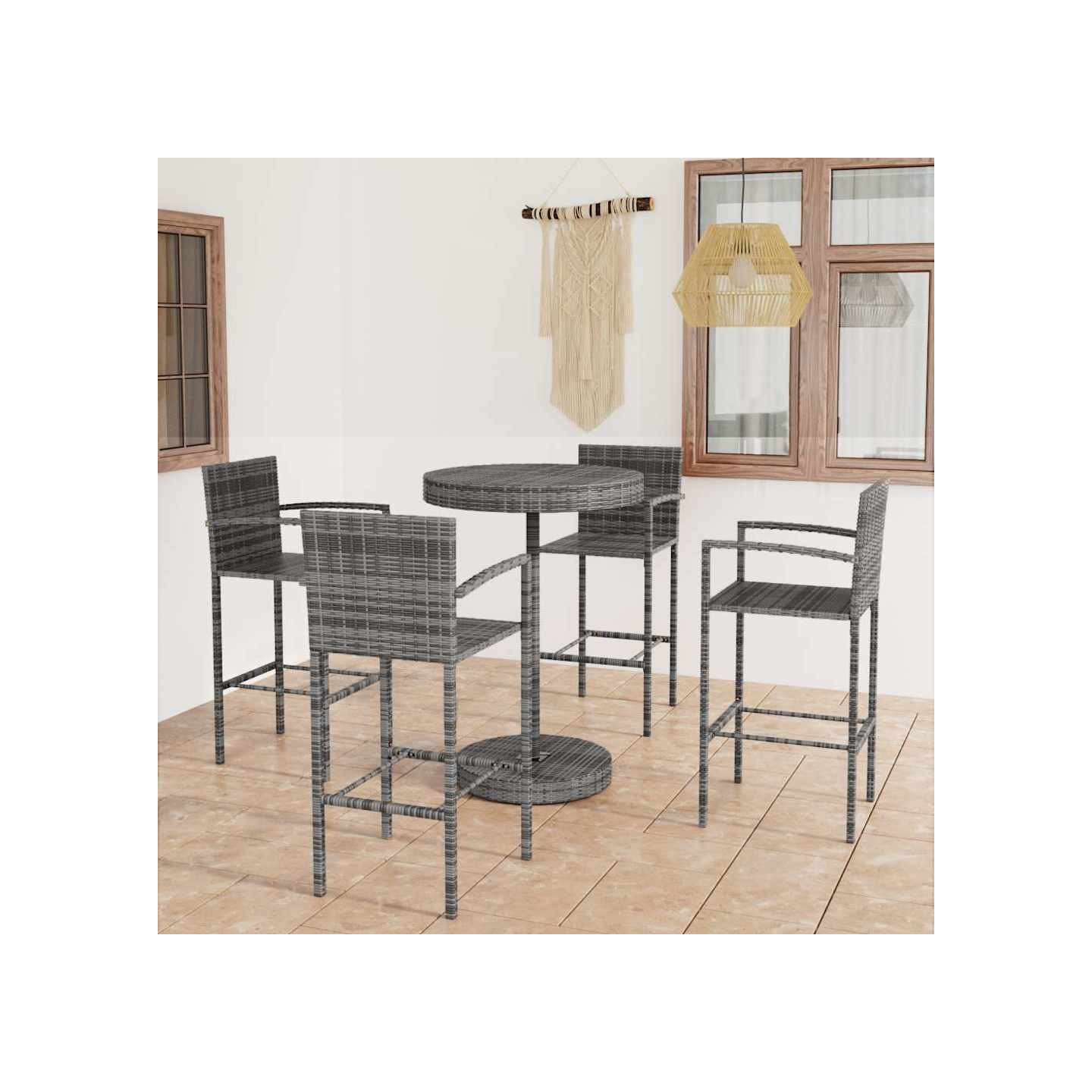 Ensemble de bar de jardin 5 pcs Résine tressée Gris